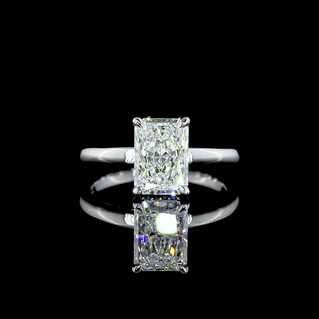 2.1 Cts 14k White Gold Radiant Shape Hidden Halo Ring - Video