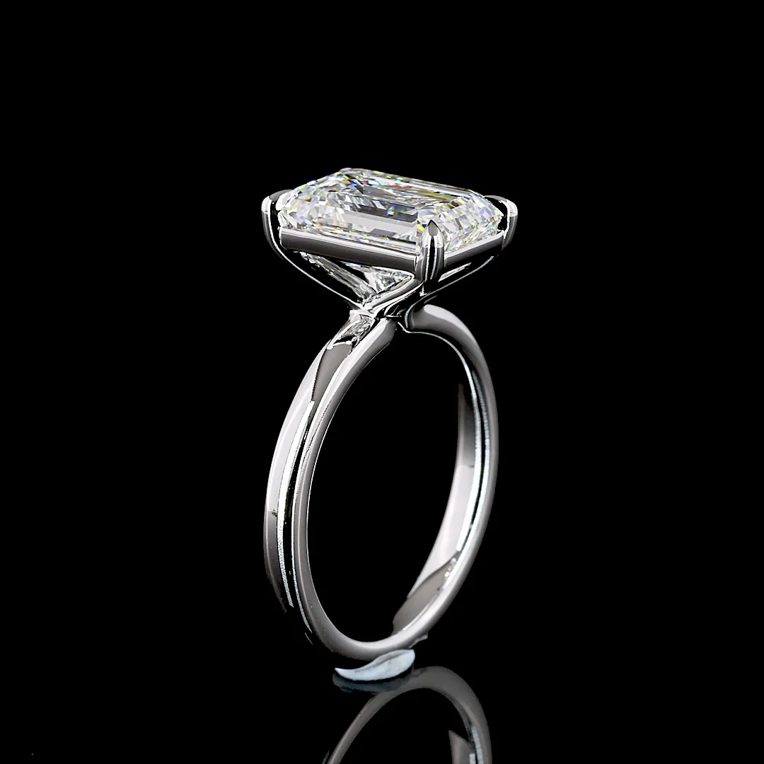 4 Cts 14k White Gold Emerald Shape Solitaire Ring - Image 4