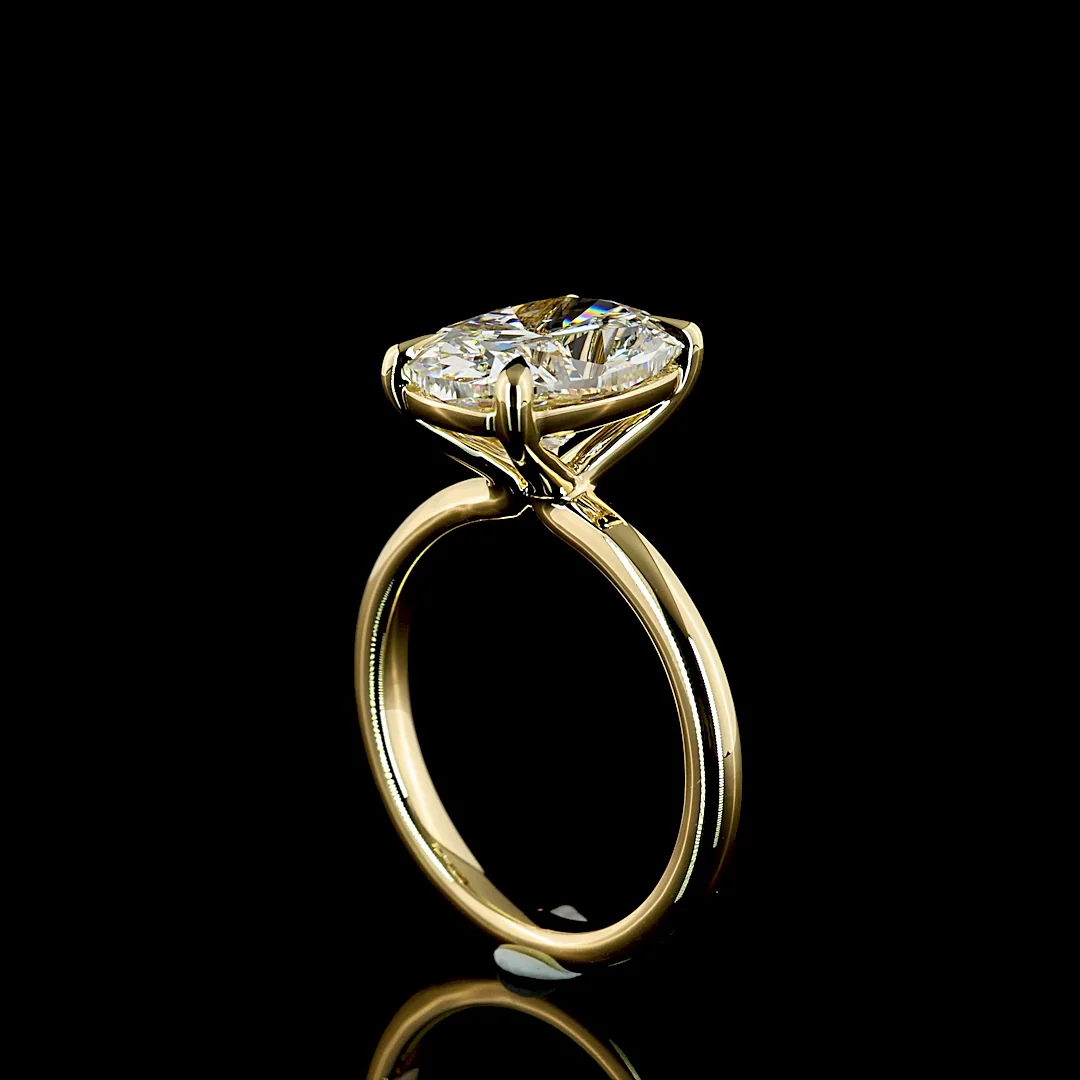 4.06 Cts 14k Yellow Gold Cushion Brilliant Shape Solitaire Ring - Image 2