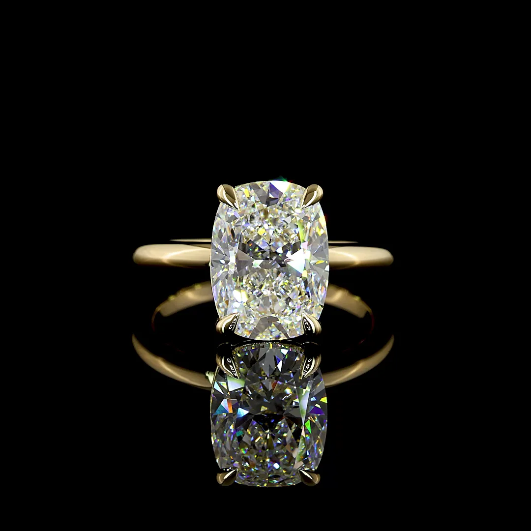 4.06 Cts 14k Yellow Gold Cushion Brilliant Shape Solitaire Ring - Video