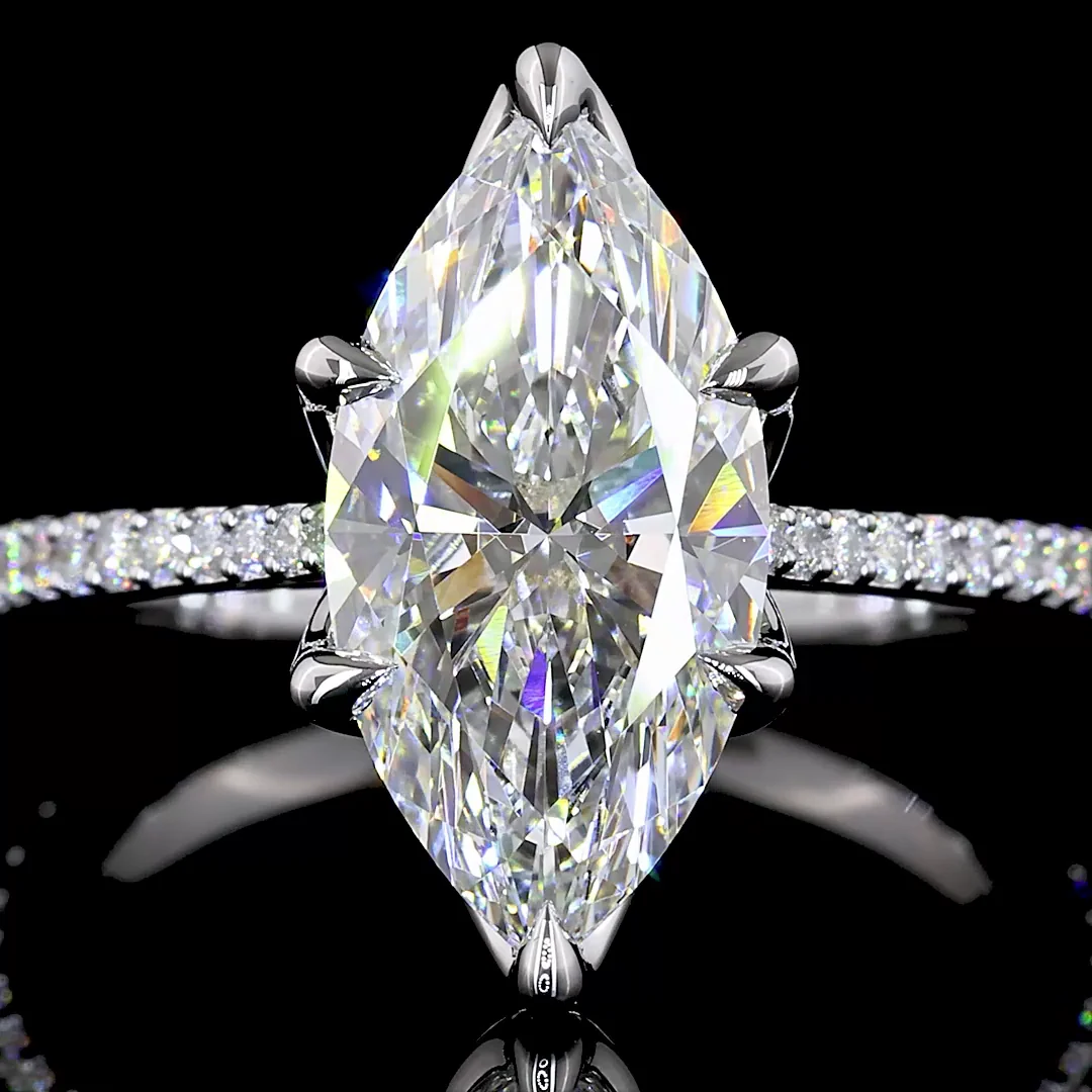 3.45 Cts 14k White Gold Marquise Shape Solitaire Diamond Shank Ring - Image 3
