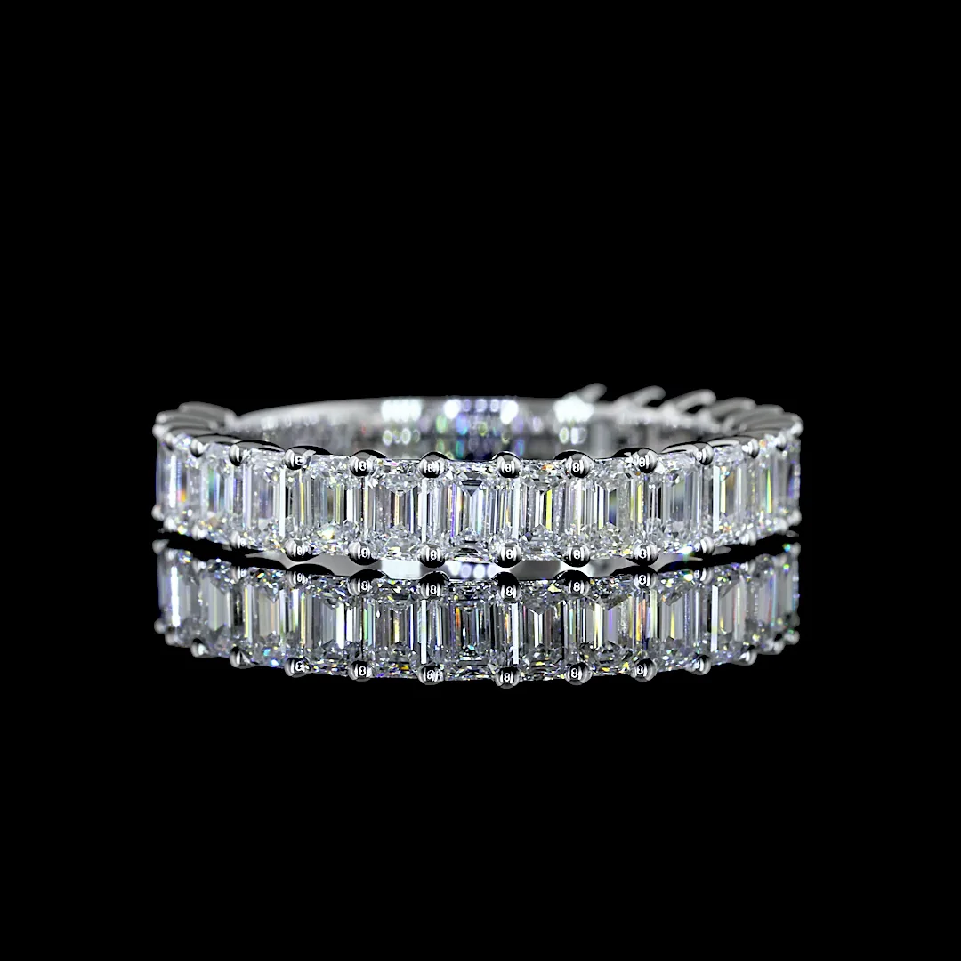 1.82 Cts 14k White Gold Emerald Shape 3/4 Band Eternity Band - Video