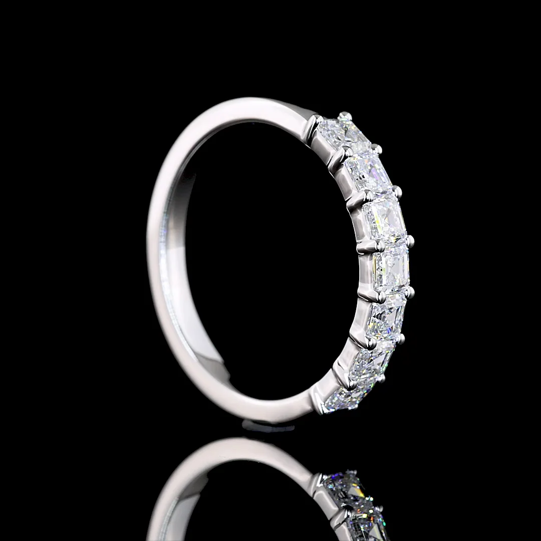 1 Cts 14k White Gold Asscher Shape 7 Stones Eternity Band - Image 2