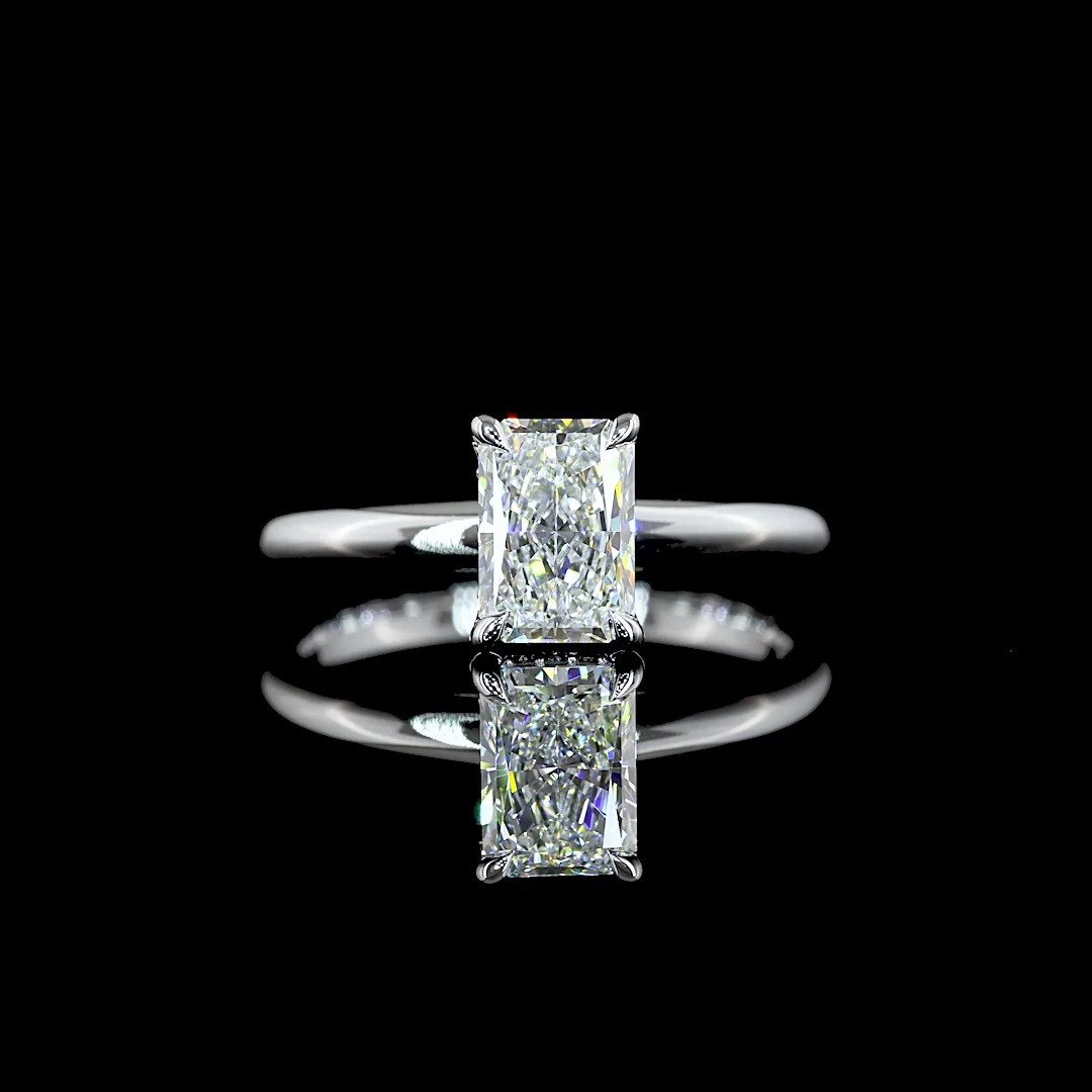 1.06 Cts 14k White Gold Radiant Shape Hidden Halo Ring - Video