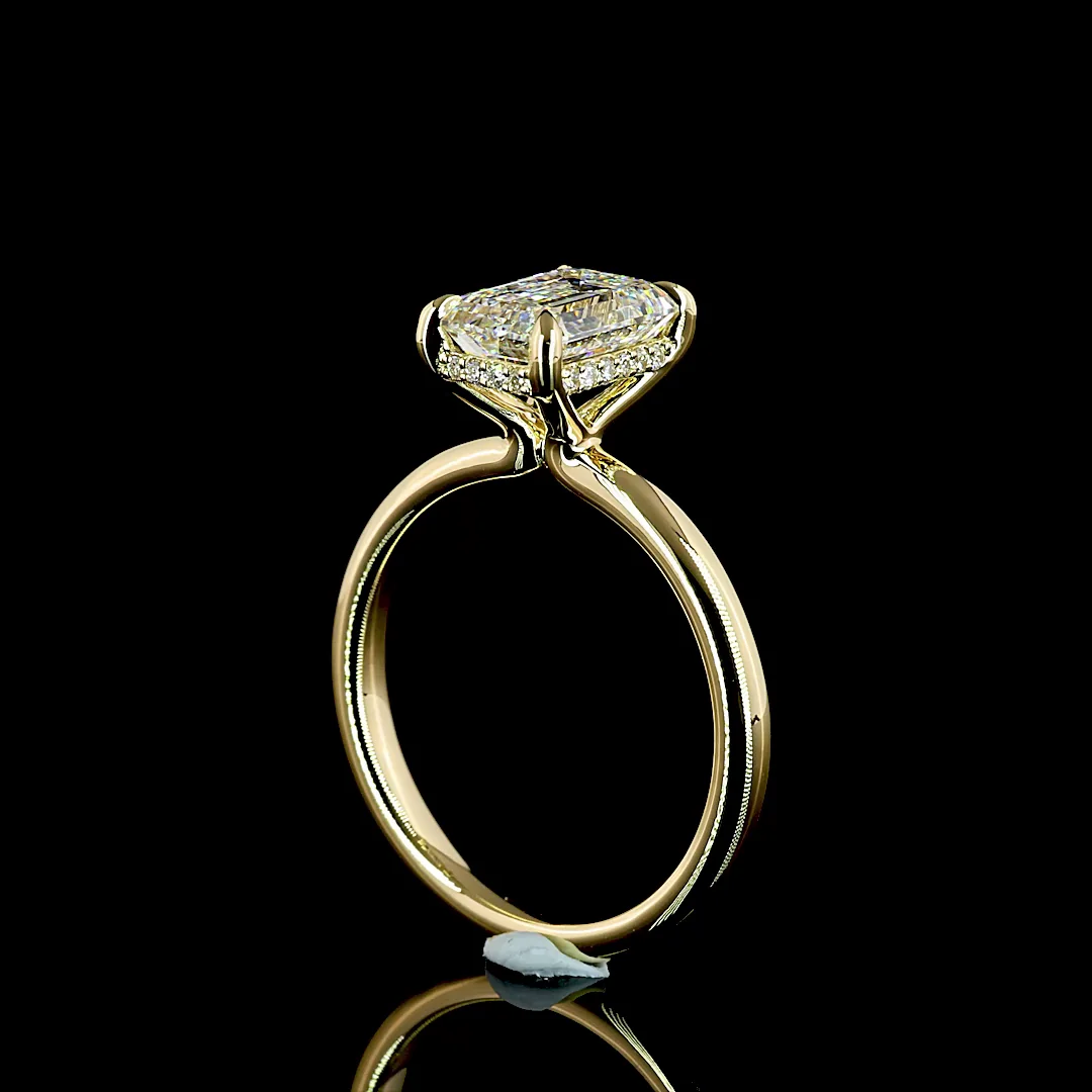 2.23 Cts 14k Yellow Gold Emerald Shape Hidden Halo Ring - Image 2