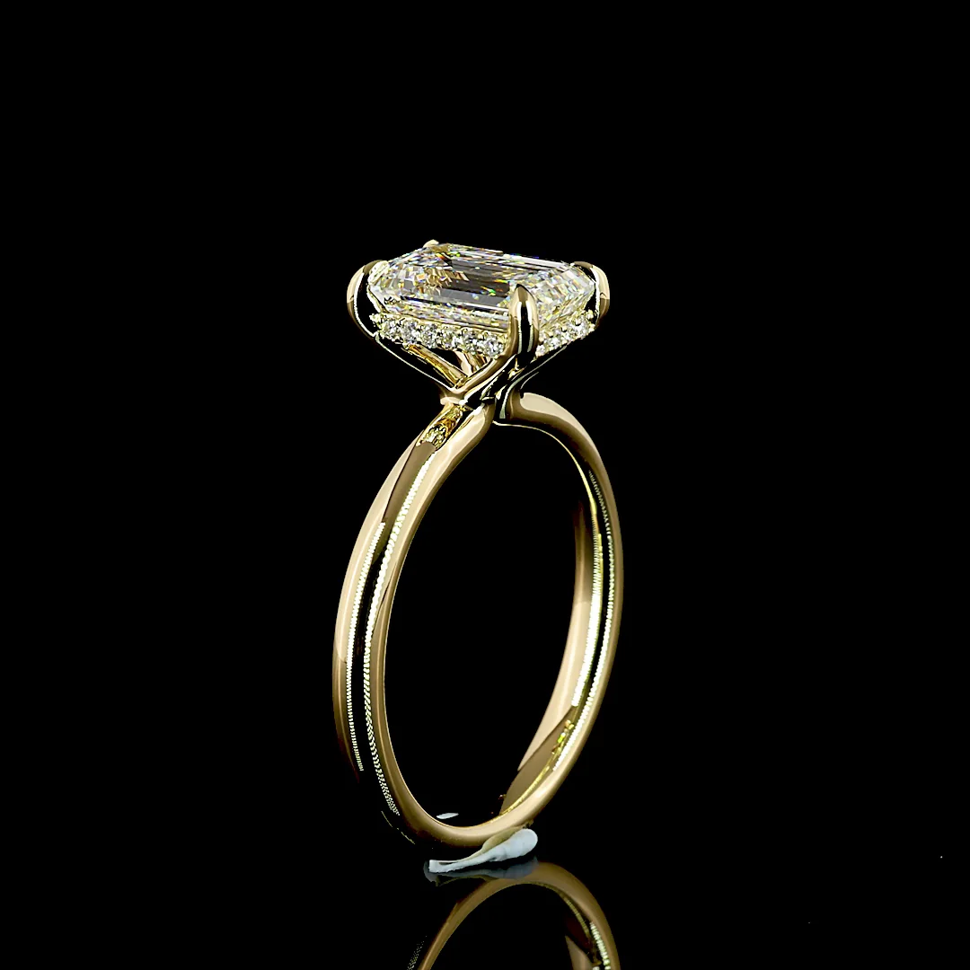 2.23 Cts 14k Yellow Gold Emerald Shape Hidden Halo Ring - Image 4