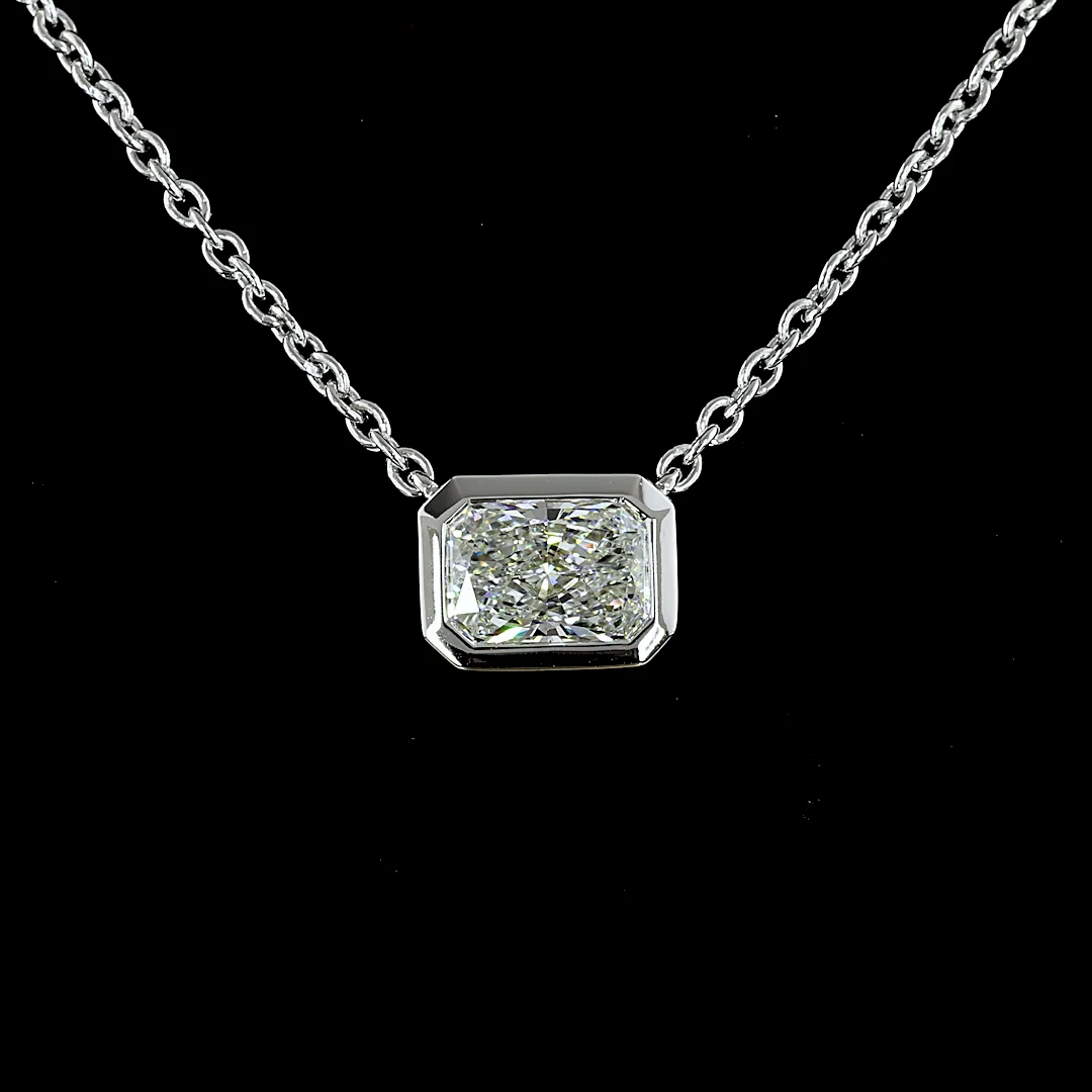 1.55 Cts 14k White Gold Radiant Shape Solitaire Pendant - Image 3