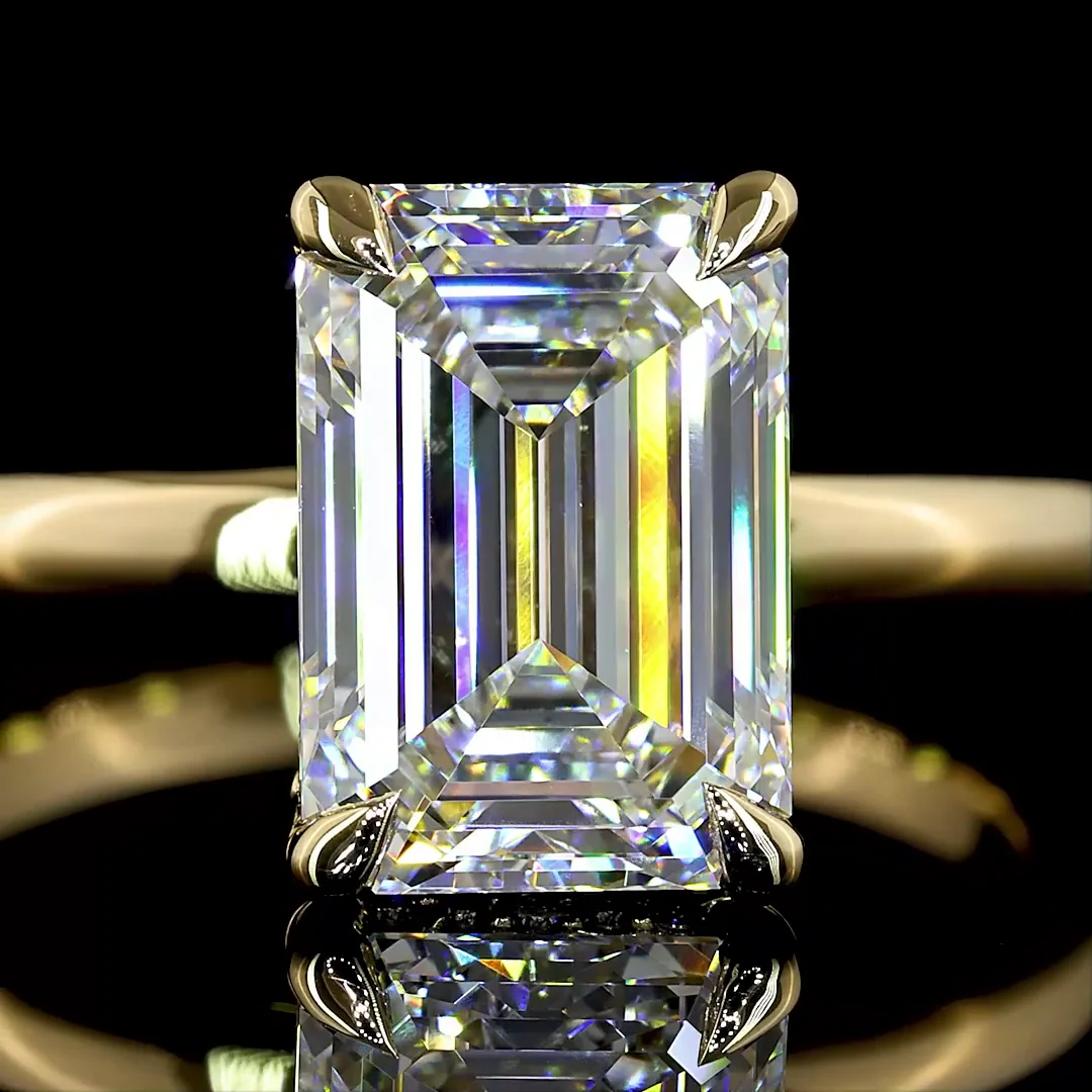 3.12 Cts 14k Yellow Gold Emerald Shape Hidden Halo Ring - Image 3