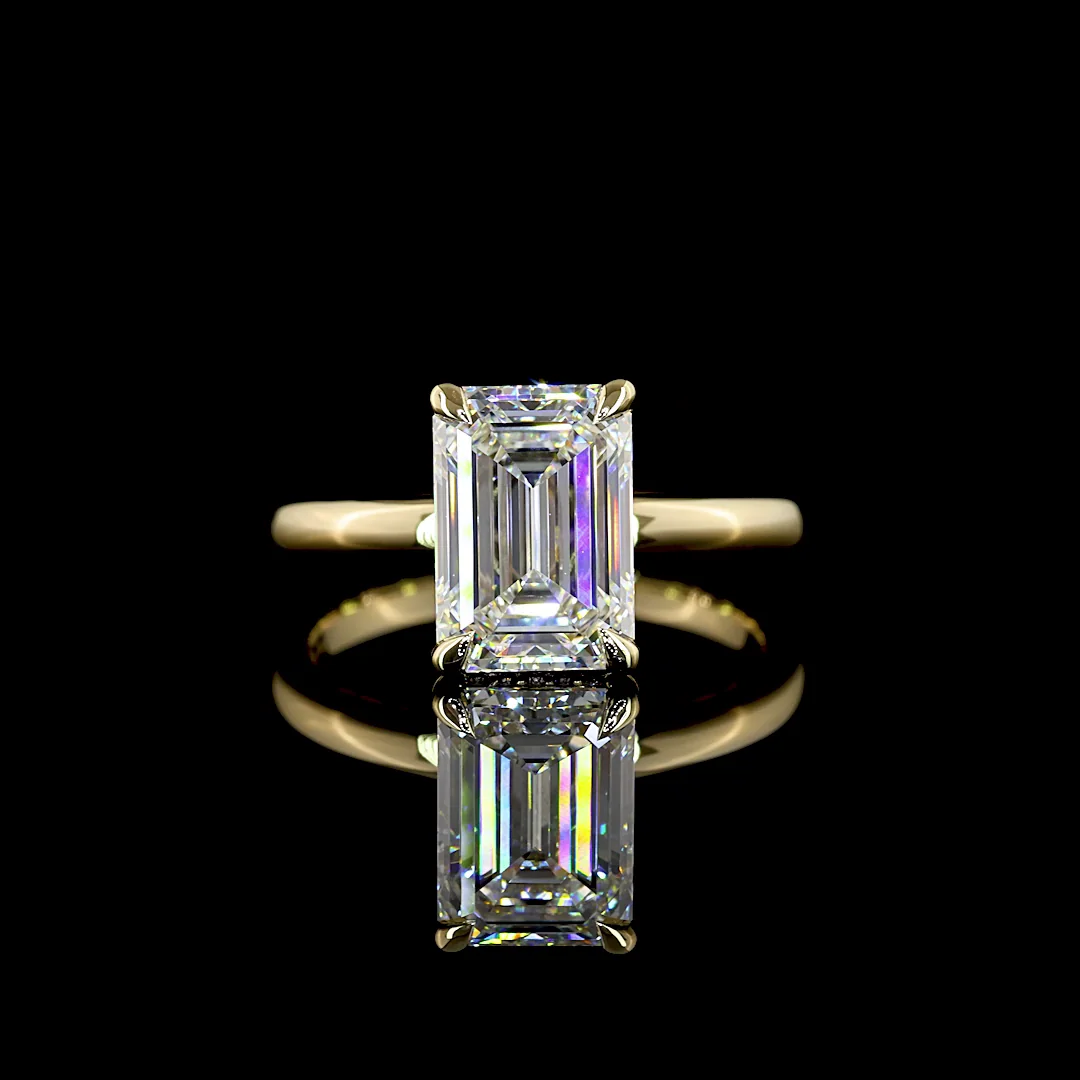3.12 Cts 14k Yellow Gold Emerald Shape Hidden Halo Ring - Video