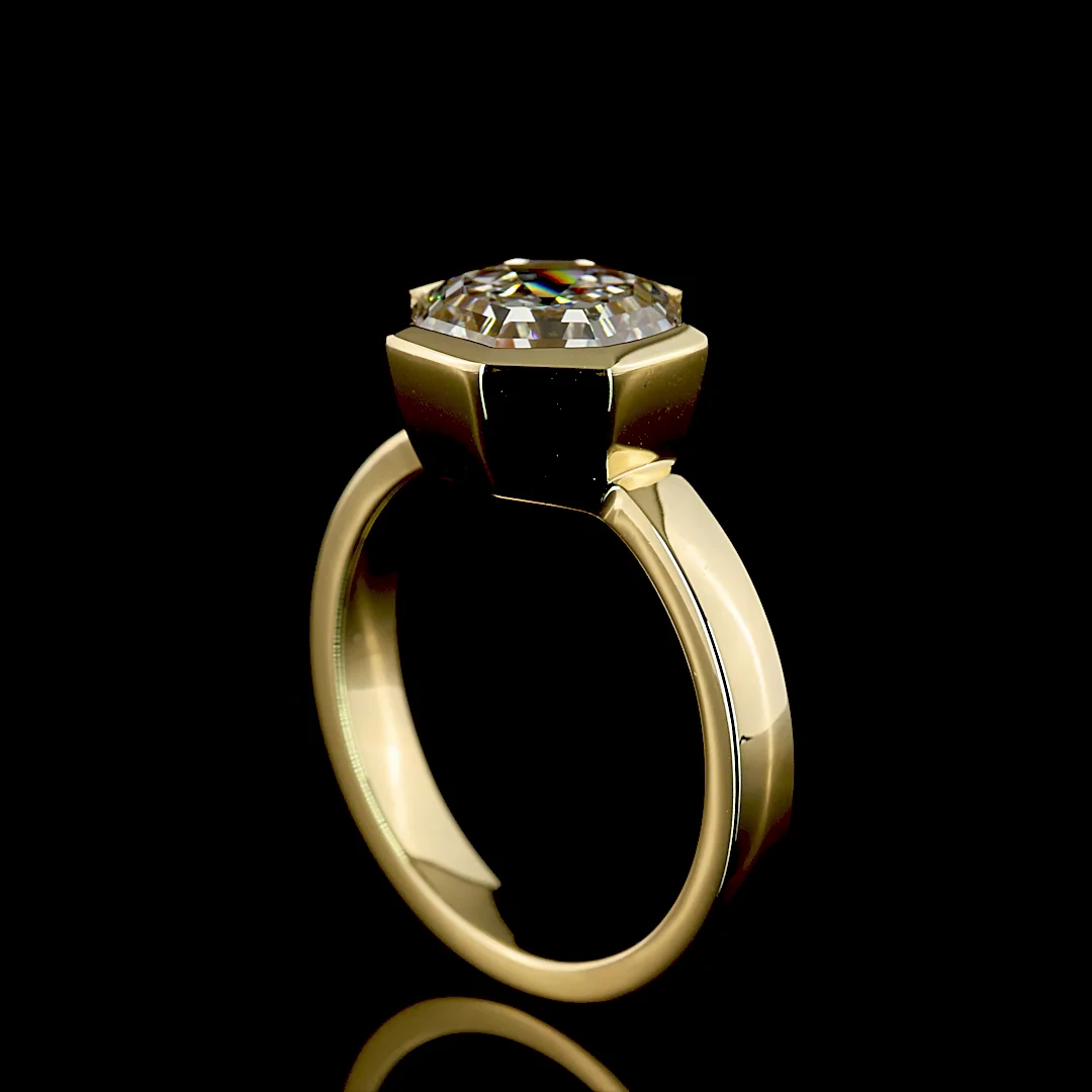 3.14 Cts 14k Yellow Gold Octagon Shape Solitaire Ring - Image 2