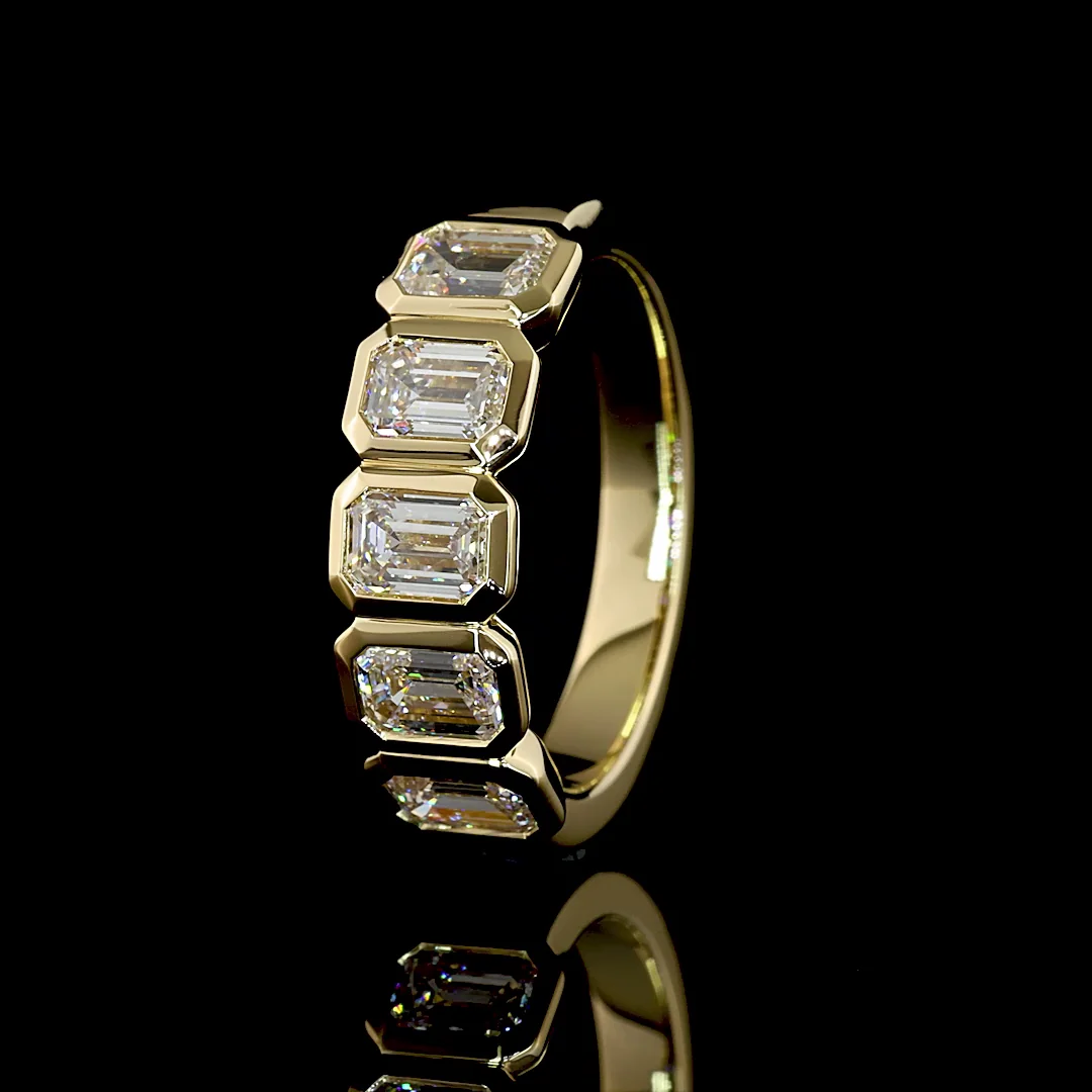 2.03 Cts 14k Yellow Gold Emerald Shape 5 Stones Eternity Band - Image 4