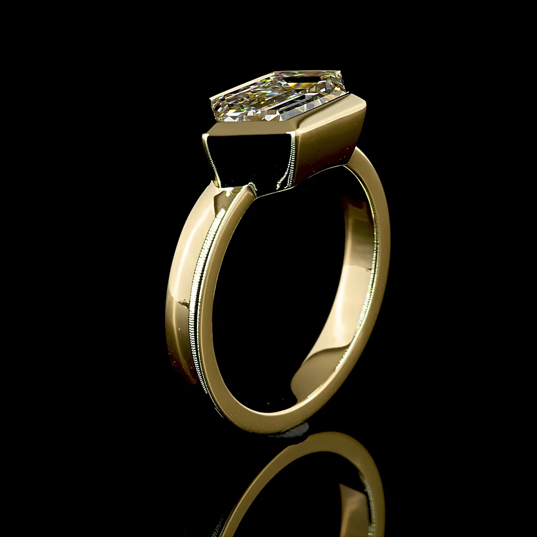 3.15 Cts 14k Yellow Gold Step Marquise Shape Solitaire Ring - Image 4