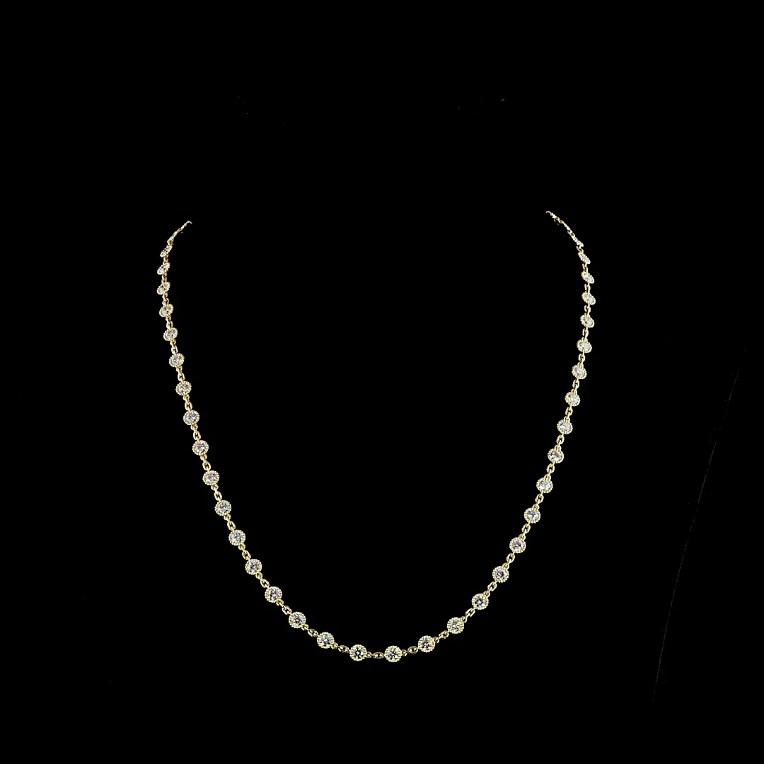 6.24 Cts 14k Yellow Gold Round Shape Station Necklace - Video