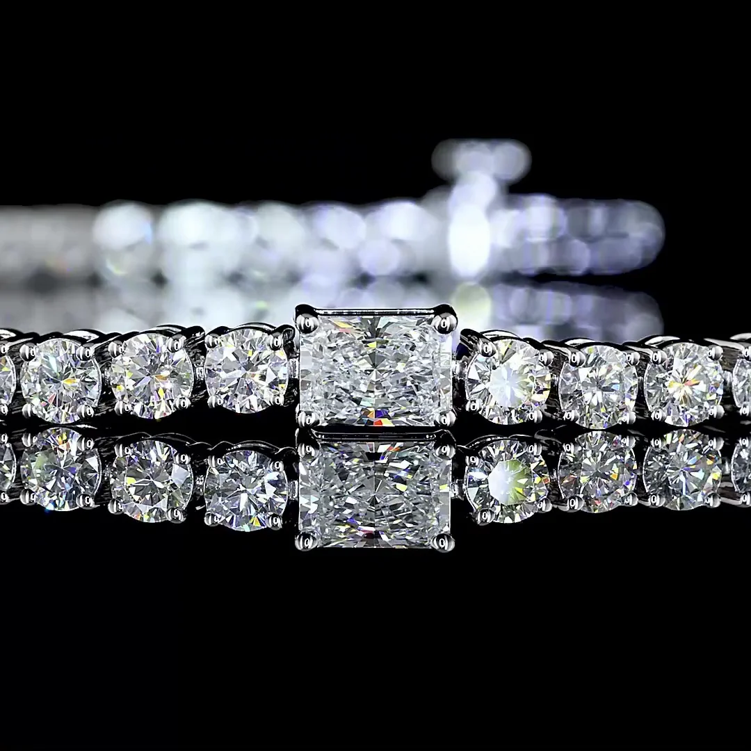 5.26 Cts 14k White Gold Radiant Shape Station Line Tennis Bracelet - Image 2