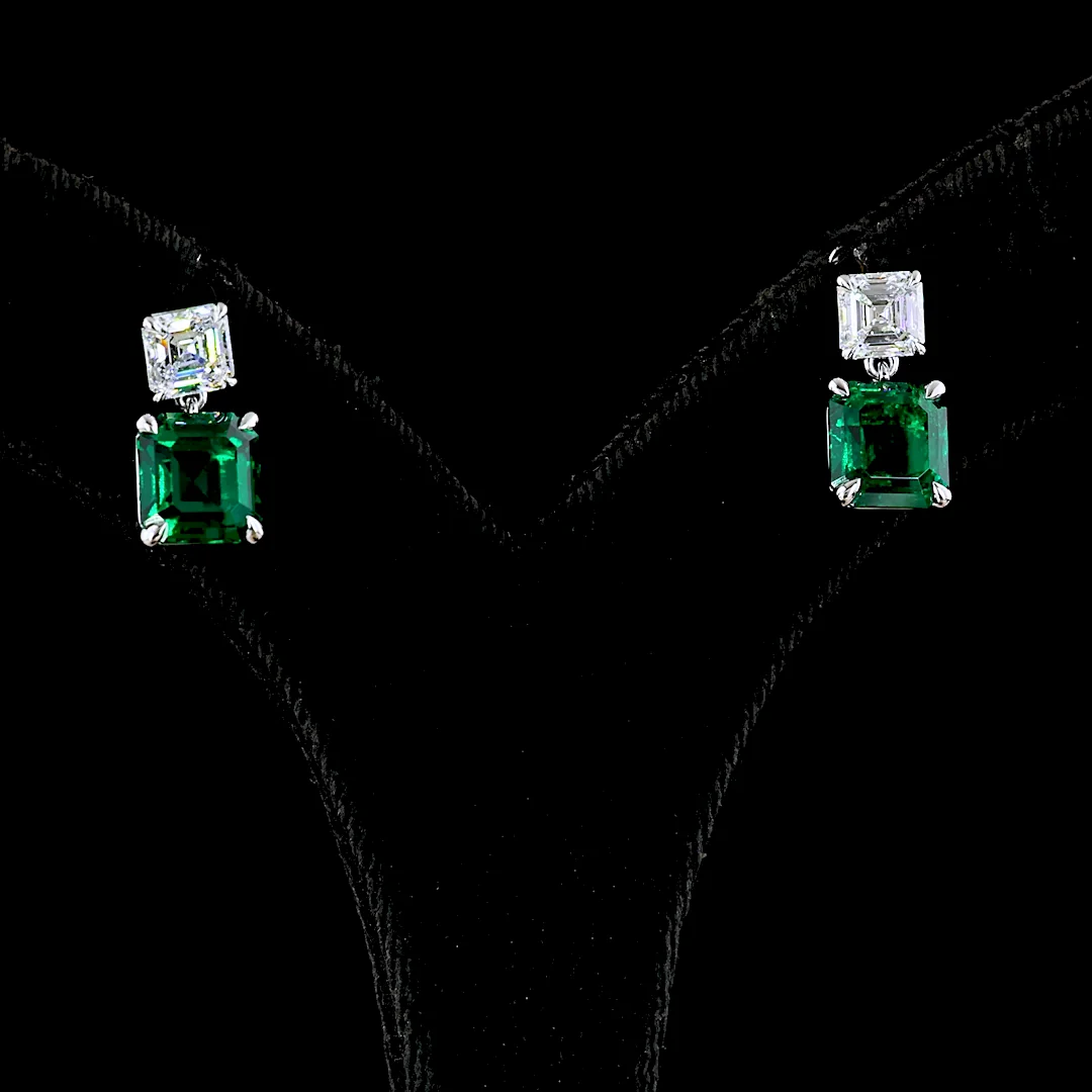 5.75 Cts 14k White Gold Asscher Shape Hanging Earring - Image 3