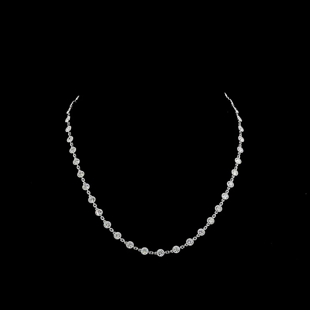 6.17 Cts 14k White Gold Round Shape Station Necklace - Video