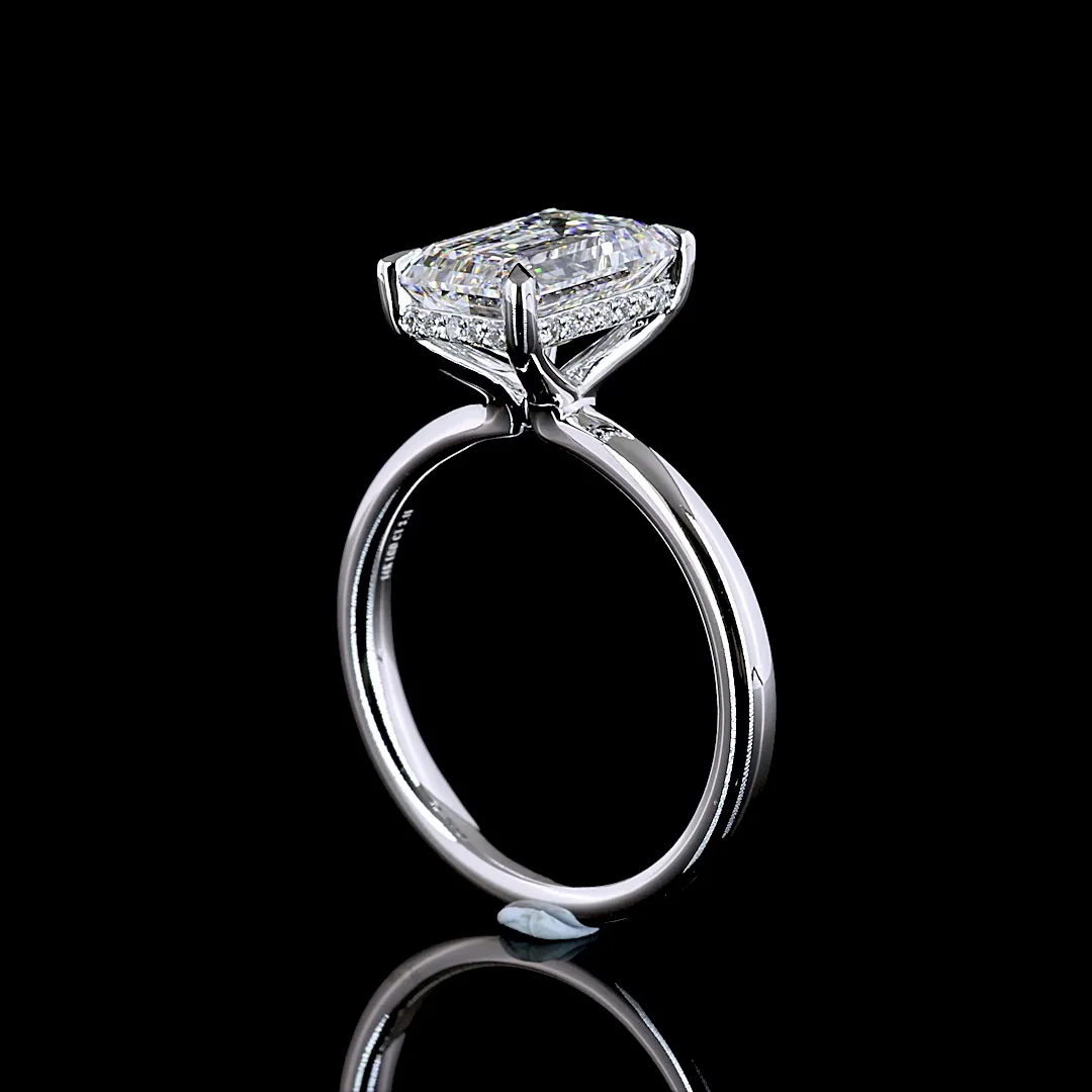 3.09 Cts 14k White Gold Emerald Shape Hidden Halo Ring - Image 2