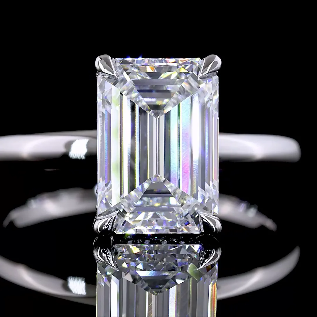 3.09 Cts 14k White Gold Emerald Shape Hidden Halo Ring - Image 3