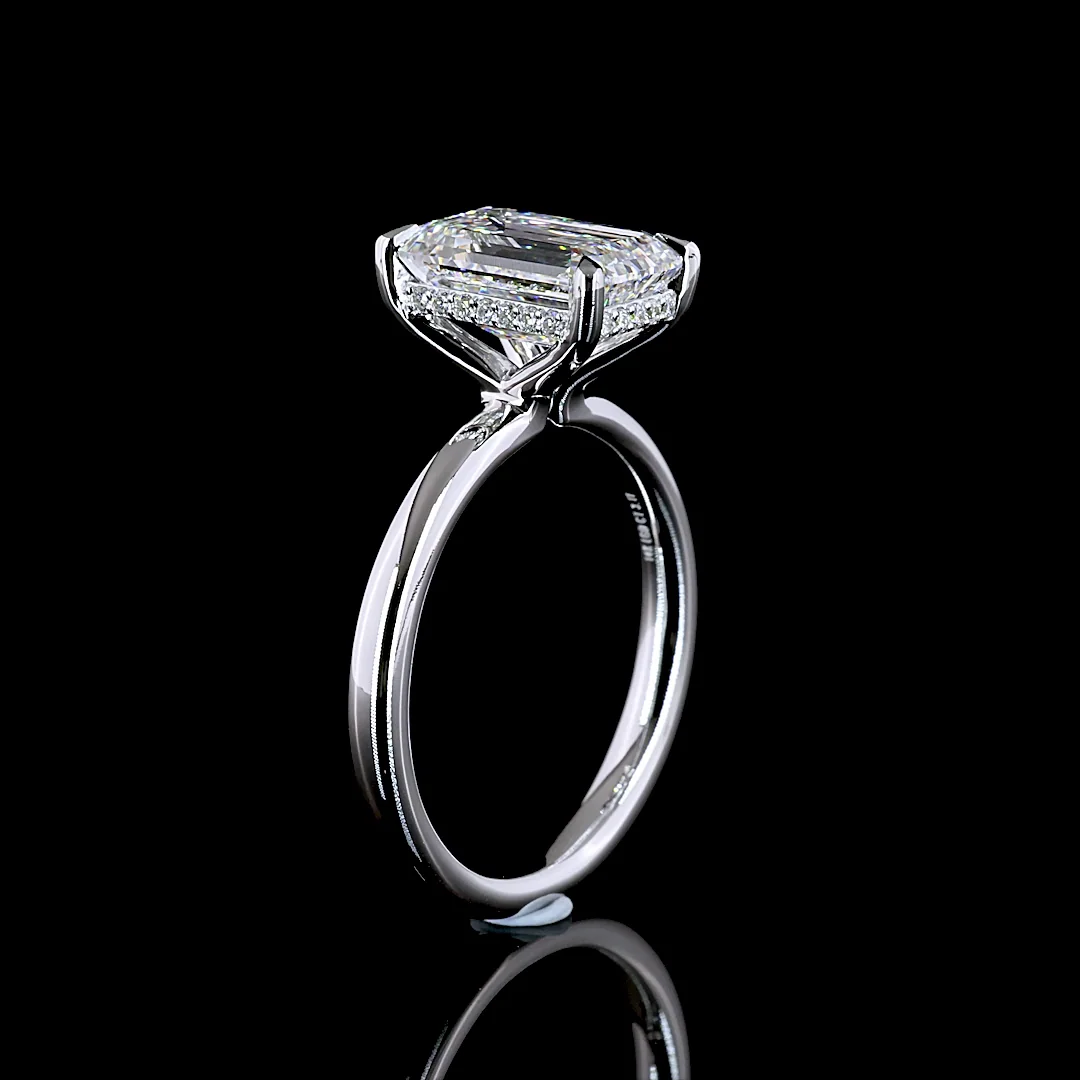 3.09 Cts 14k White Gold Emerald Shape Hidden Halo Ring - Image 4