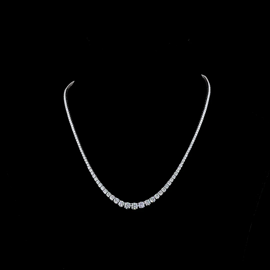 10.21 Cts 14k White Gold Round Shape Riviera Necklace - Video