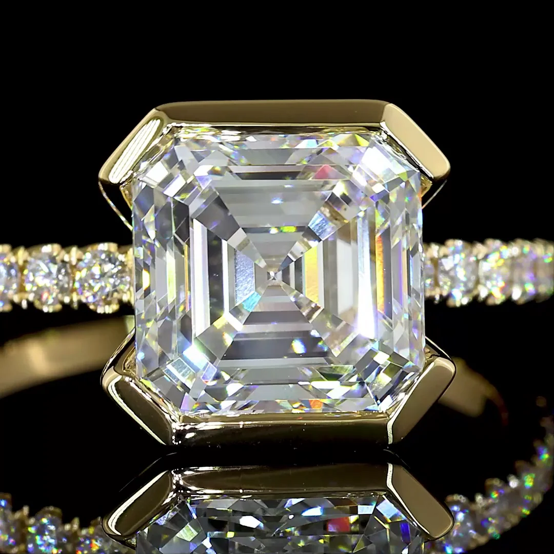 3.35 Cts 14k Yellow Gold Asscher Shape Hidden Halo Ring - Image 3