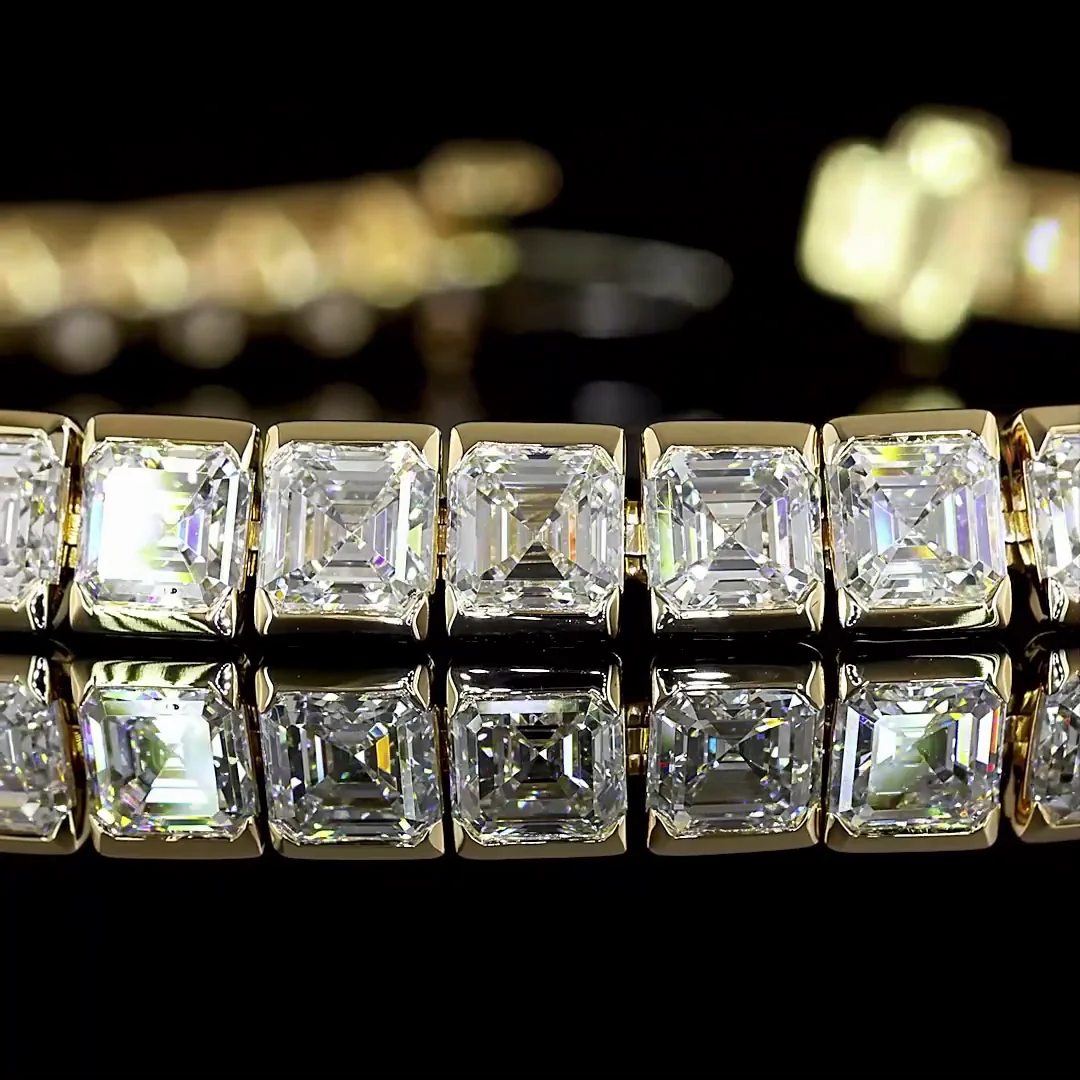 13.81 Cts 14k Yellow Gold Asscher Shape Tennis Bracelet - Image 2