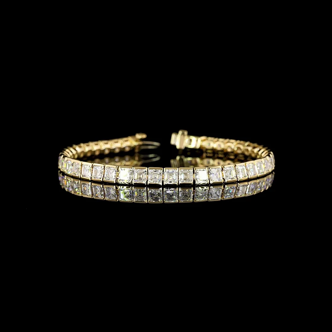 13.81 Cts 14k Yellow Gold Asscher Shape Tennis Bracelet - Video