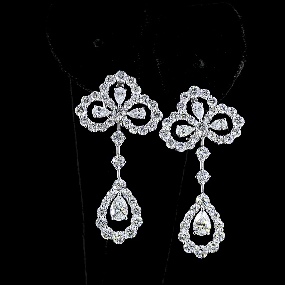 6.84 Cts 14k White Gold Mix Shape Hanging Earring - Video