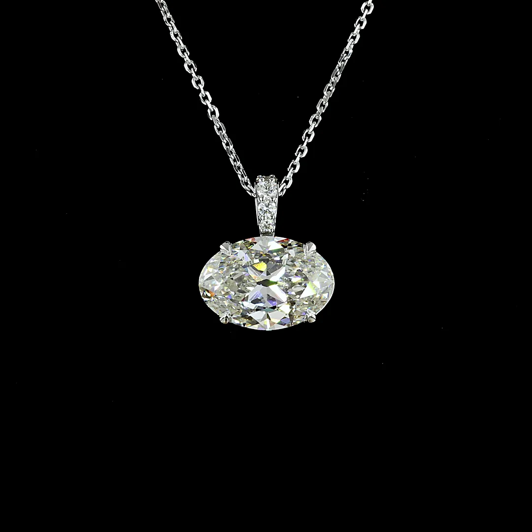 3.81 Cts 14k White Gold Antique Oval Shape Pendant Pendant - Image 3