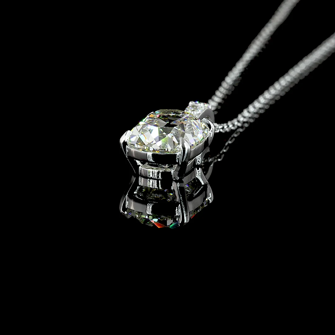 2.1 Cts 14k White Gold Antique Cushion Shape Pendant Pendant - Image 2