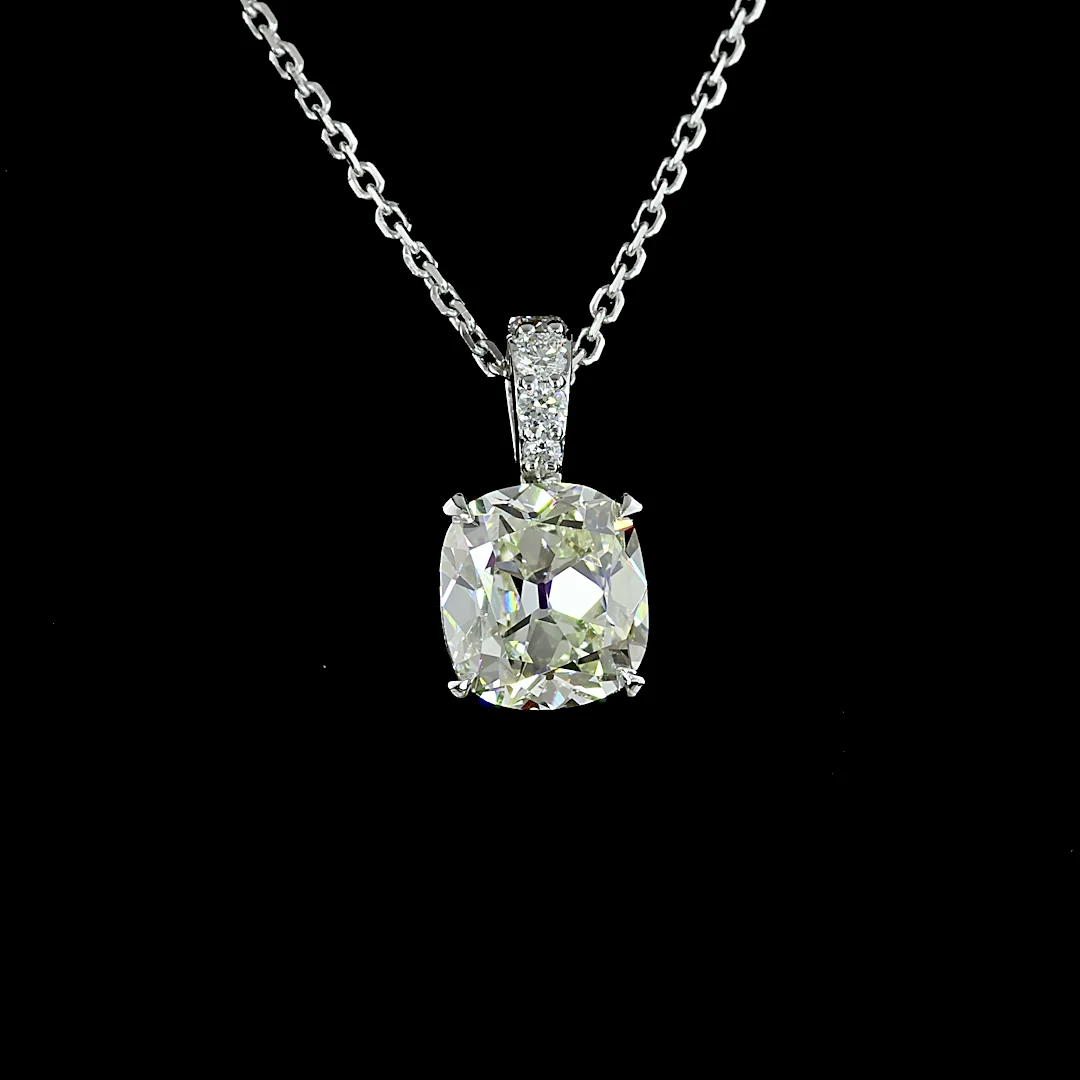 1.65 Cts 14k White Gold Square Antique Cushion Shape Pendant Pendant - Image 3