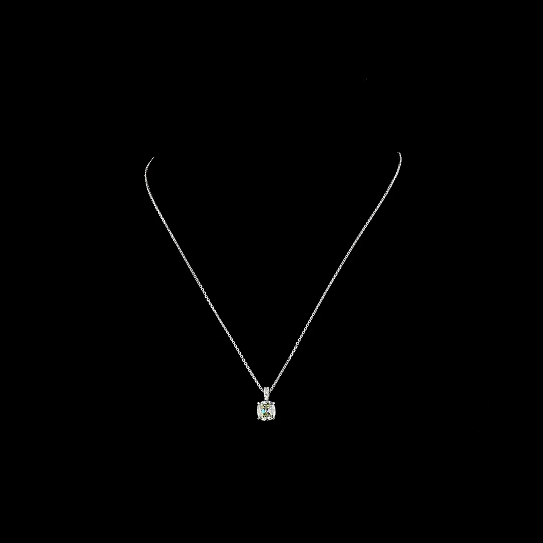 1.65 Cts 14k White Gold Square Antique Cushion Shape Pendant Pendant - Video