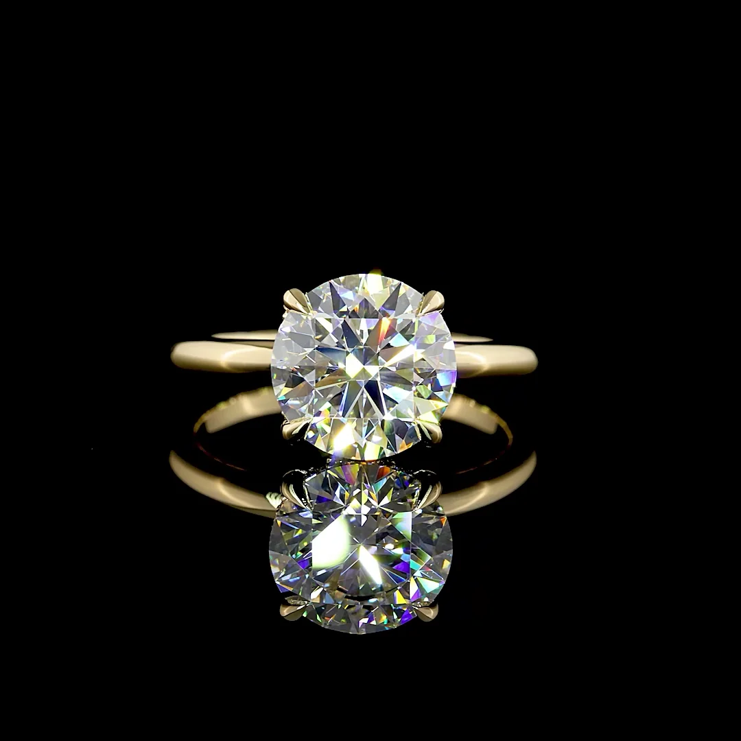 3.19 Cts 14k Yellow Gold Round Shape Hidden Halo Ring - Video