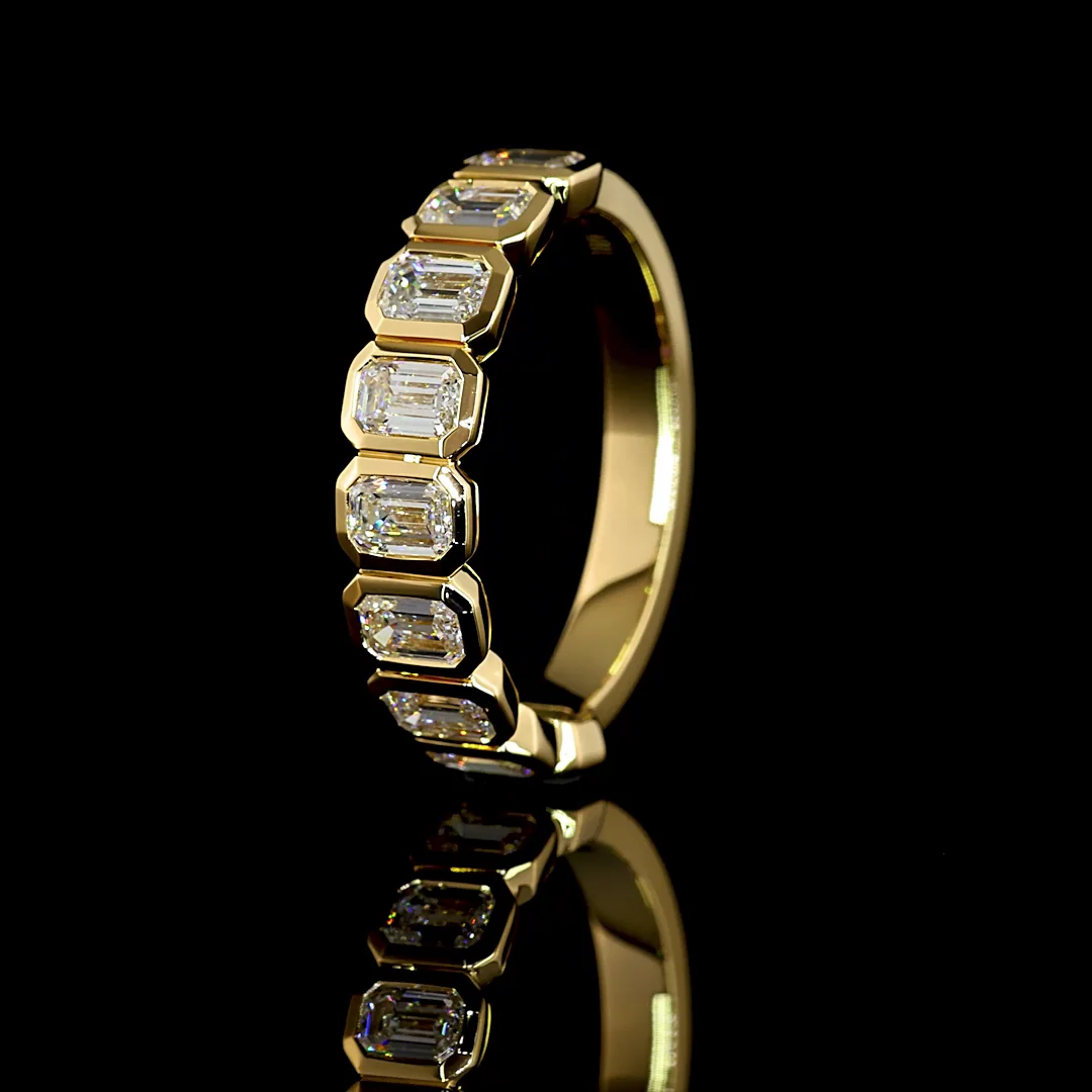 1.34 Cts 18k Yellow Gold Emerald Shape Half Eternity Eternity Band - Image 4