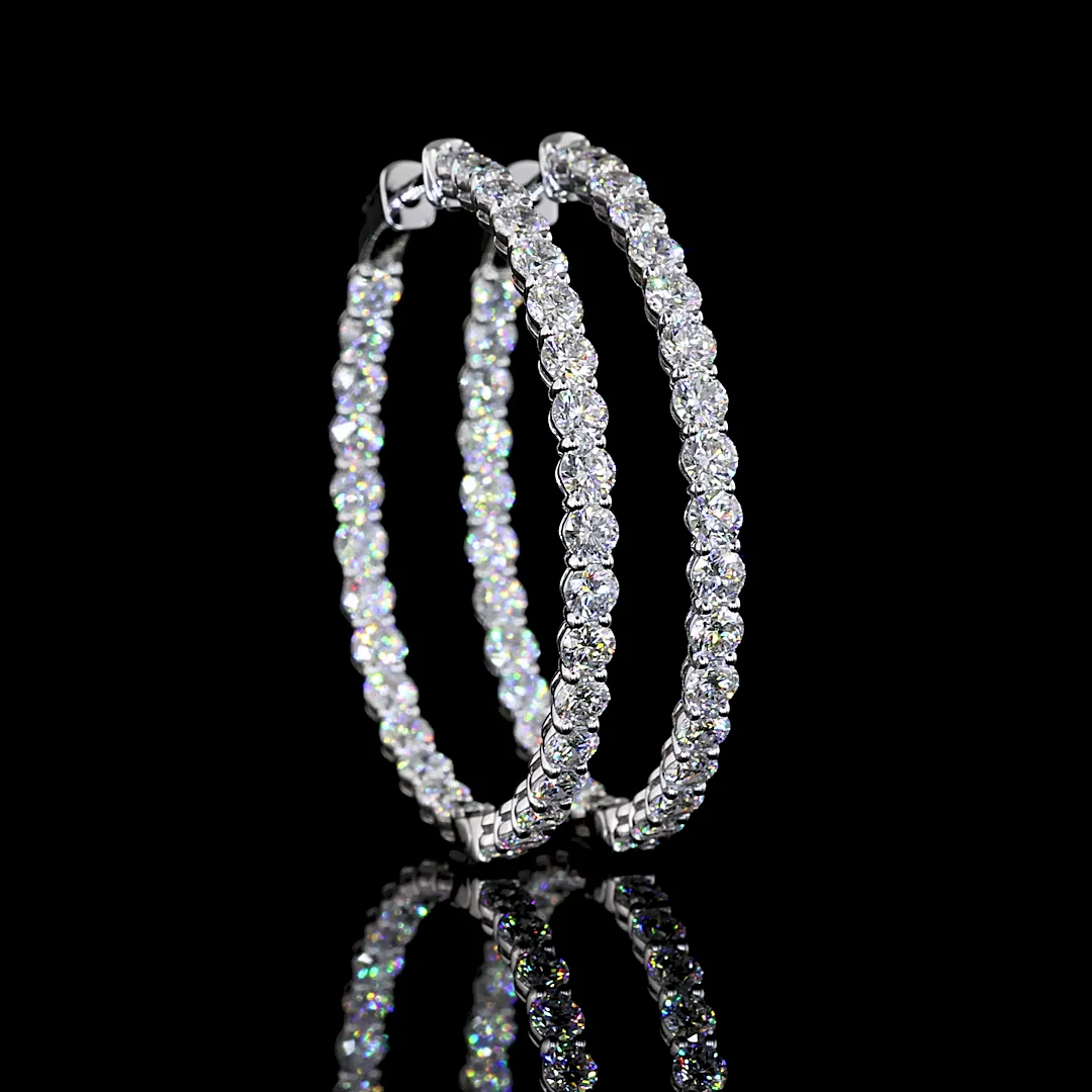 7.35 Cts 14k White Gold Round Shape Hoops Earring - Video