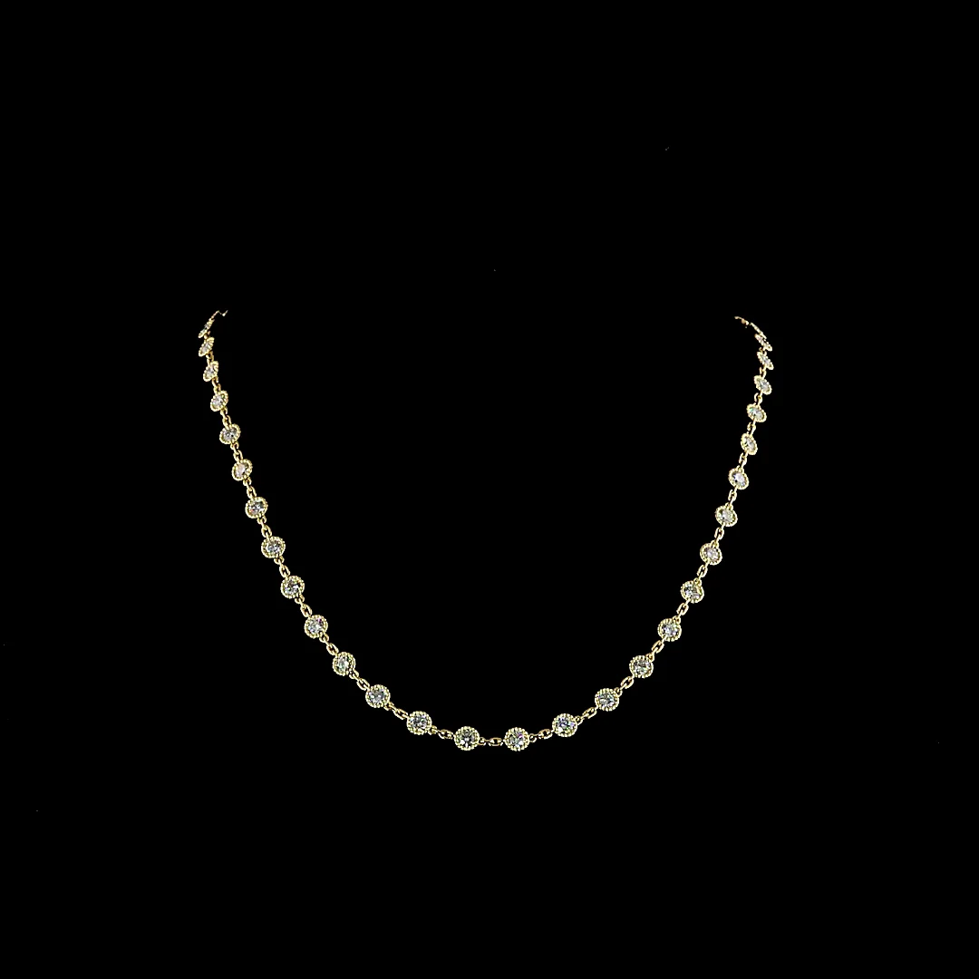 5.88 Cts 14k Yellow Gold Round Shape Station Necklace - Video