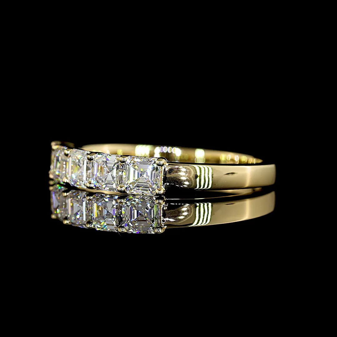 1 Cts 14k Yellow Gold Asscher Shape 5 Stones Eternity Band - Image 3