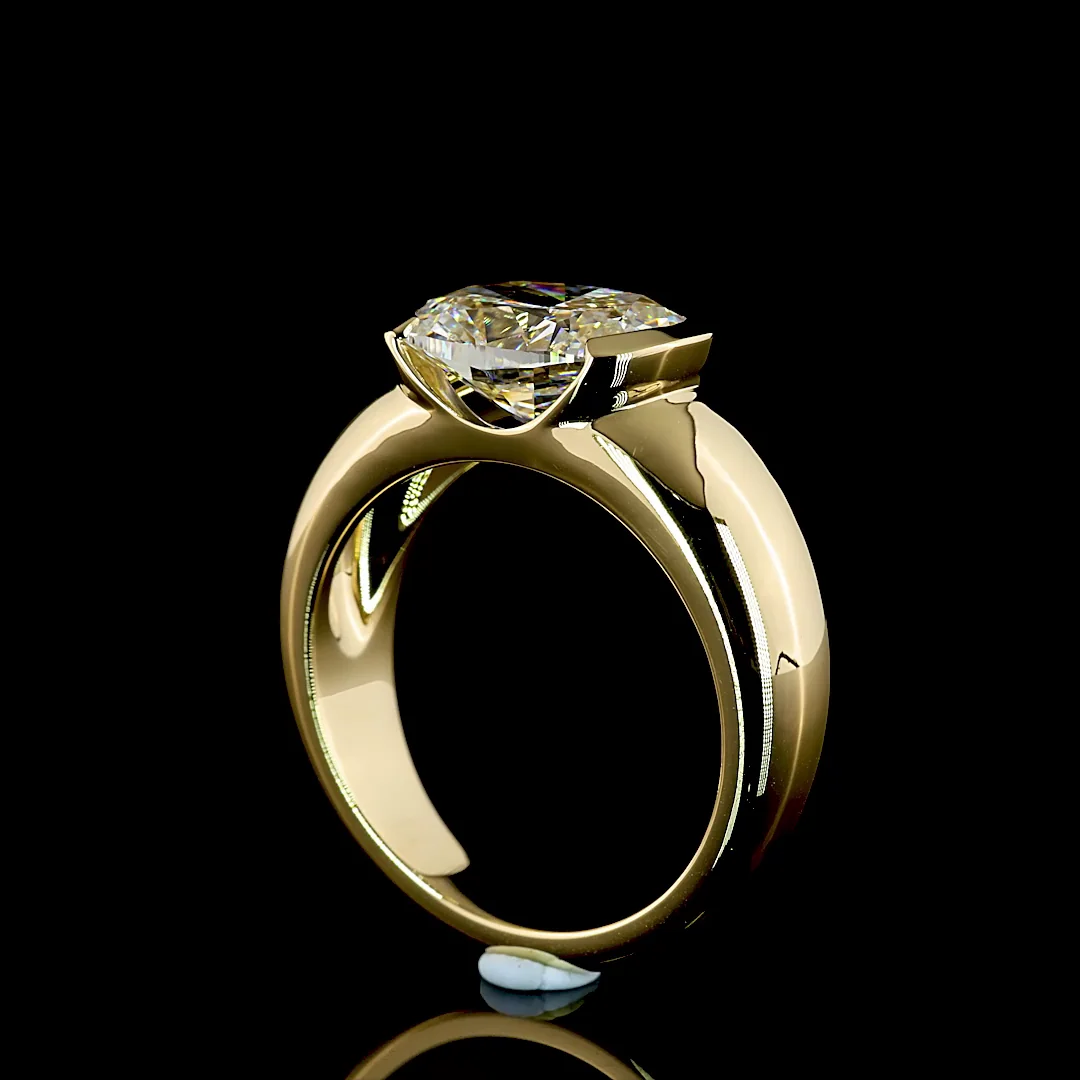 3.04 Cts 14k Yellow Gold Cushion Brilliant Shape Solitaire Ring - Image 2