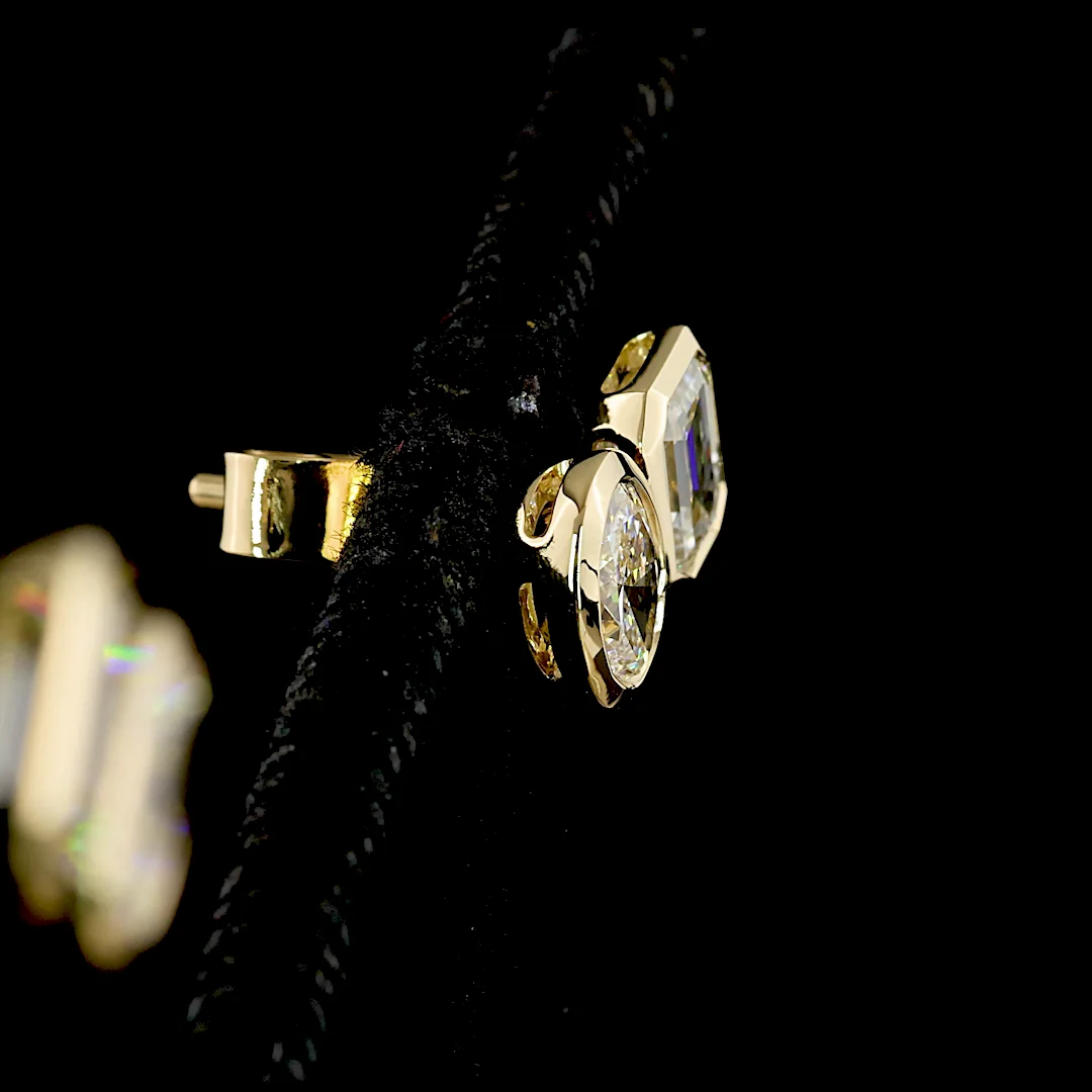 1.95 Cts 14k Yellow Gold Mix Shape Studs Earring - Image 2