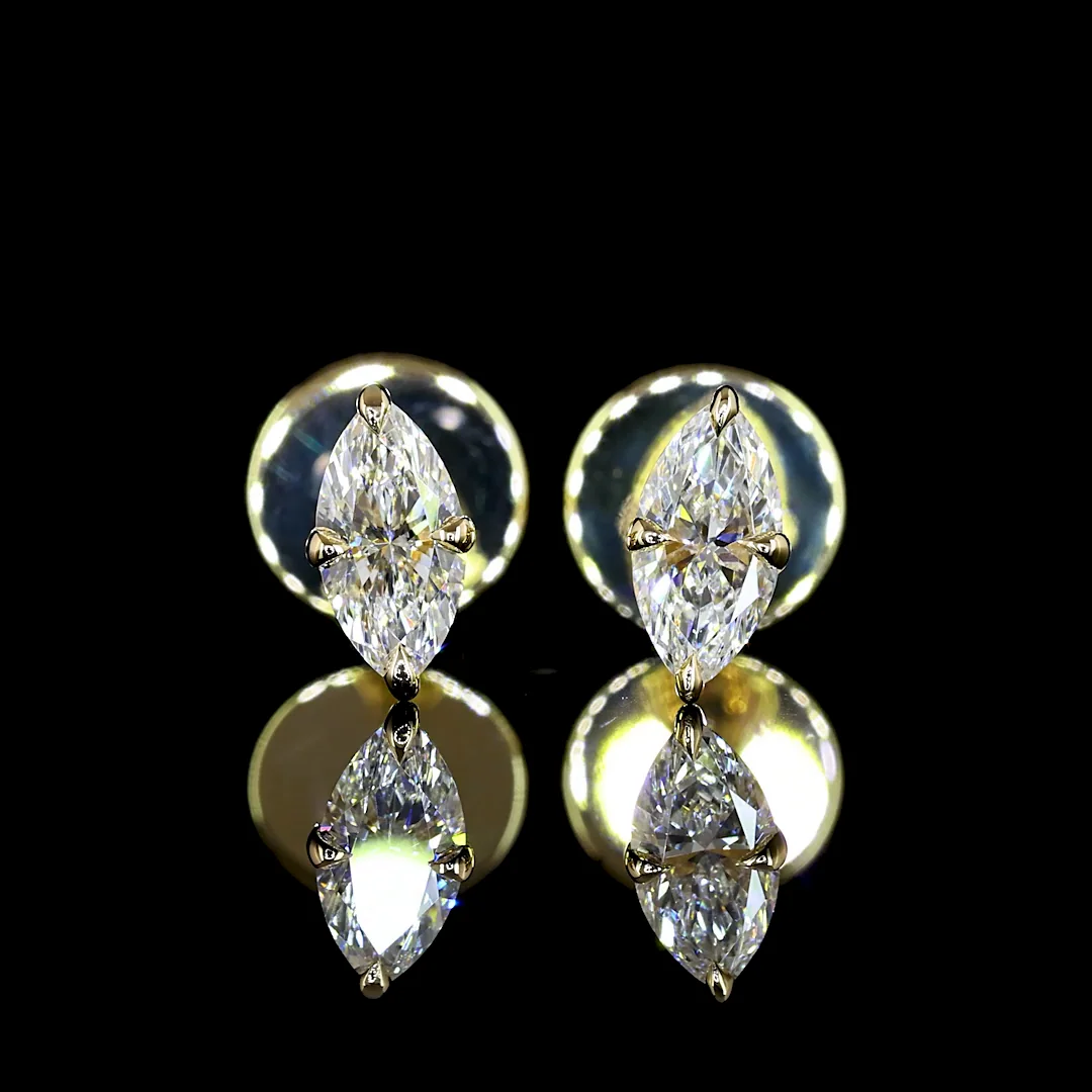 0.34 Cts 14k Yellow Gold Marquise Shape Studs Earring - Image 3