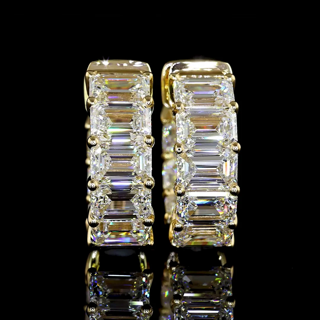 4.99 Cts 14k Yellow Gold Emerald Shape Huggies Earring - Image 3