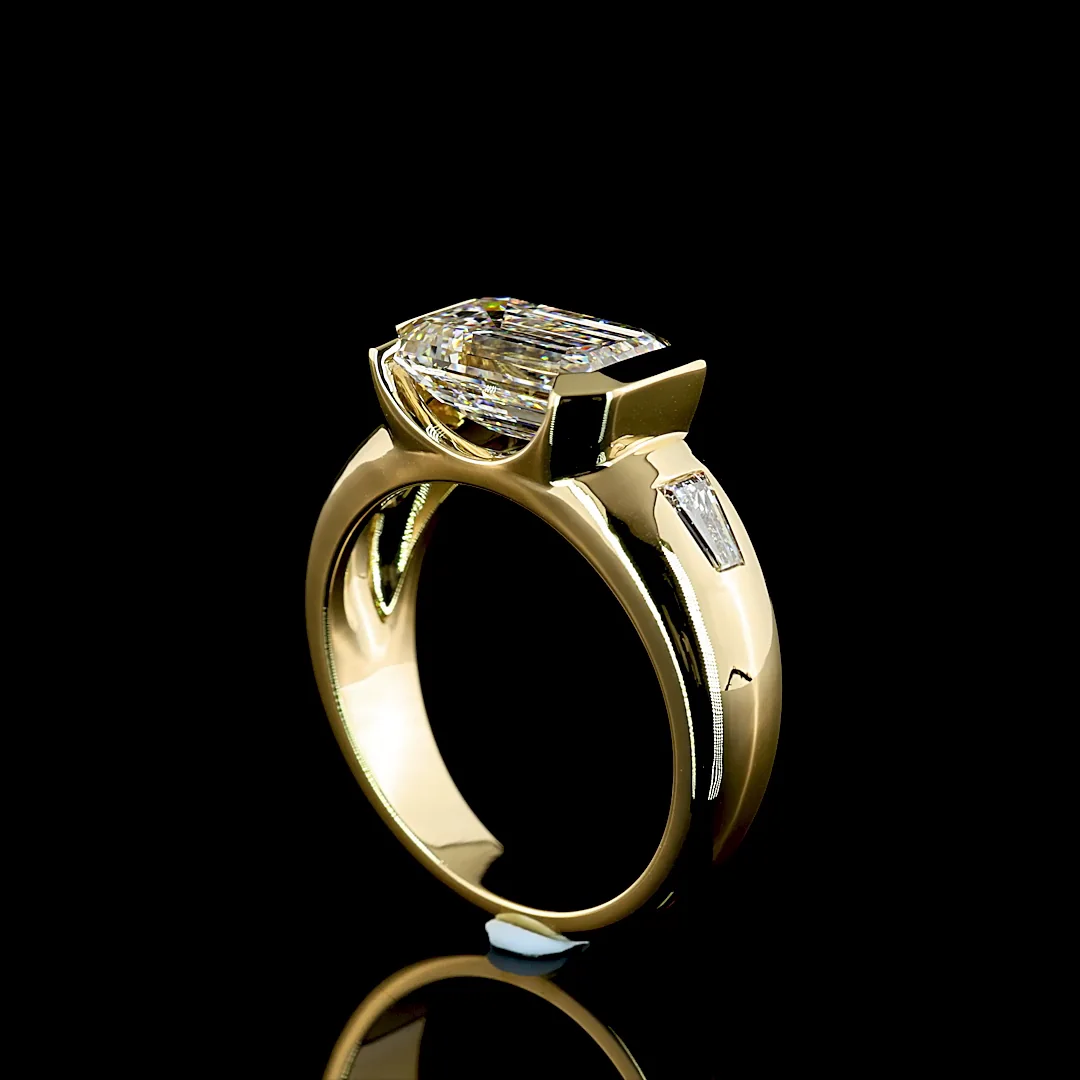 3.39 Cts 14k Yellow Gold Emerald Shape 3 Stones Ring - Image 2