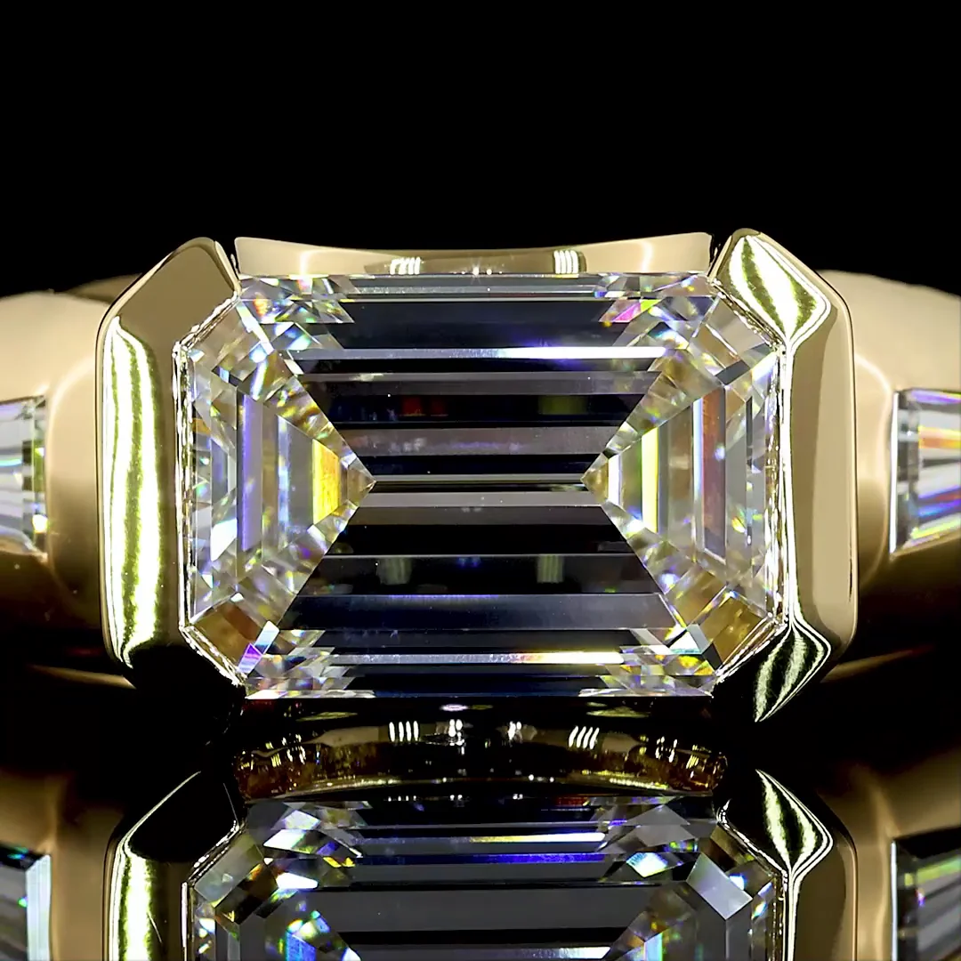 3.39 Cts 14k Yellow Gold Emerald Shape 3 Stones Ring - Image 3