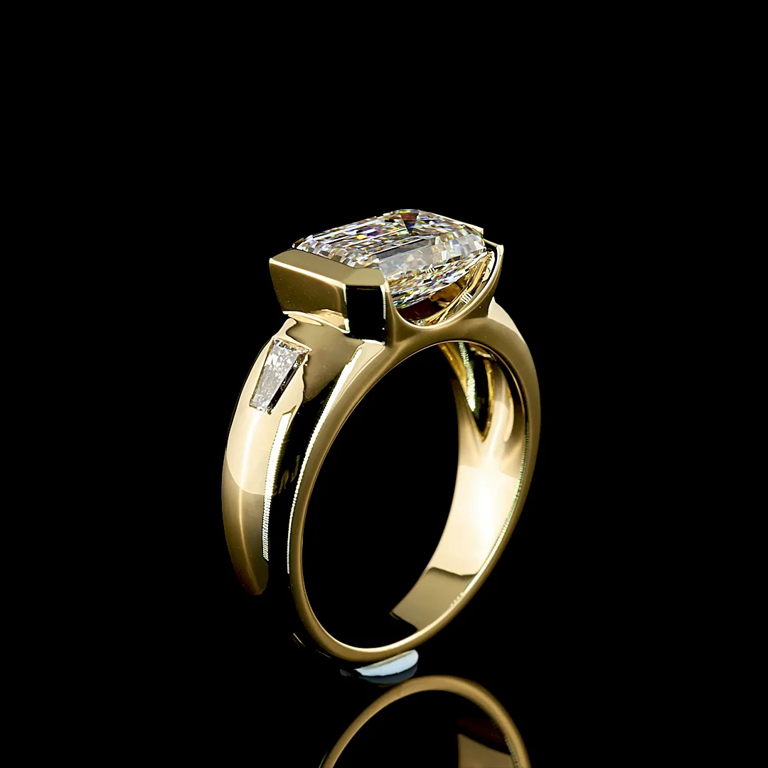 3.39 Cts 14k Yellow Gold Emerald Shape 3 Stones Ring - Image 4