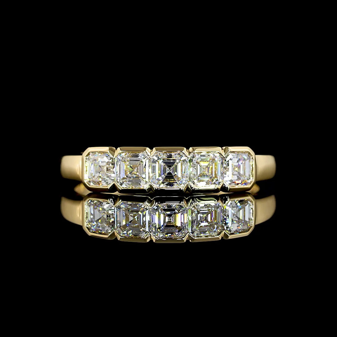 1.02 Cts 14k Yellow Gold Asscher Shape 5 Stones Eternity Band - Video