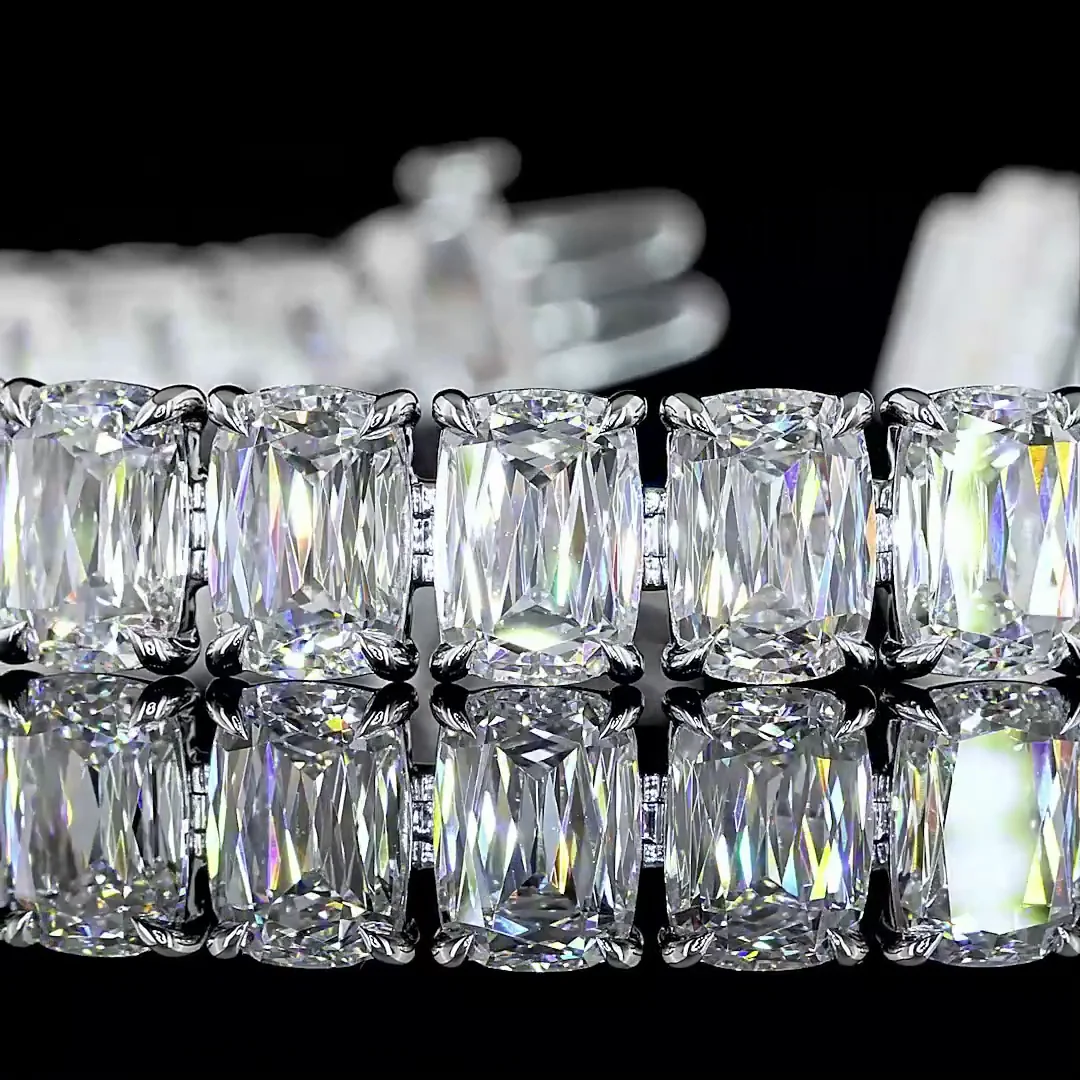 35.67 Cts 14k White Gold Radiant Modified Shape Tennis Bracelet - Image 2