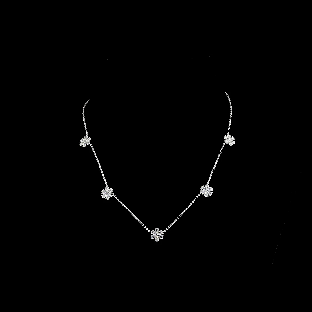 2.98 Cts 18k White Gold Round Shape Station Necklace - Video