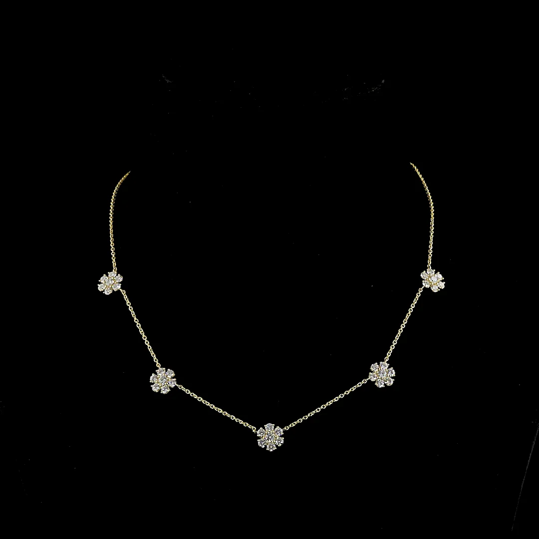 2.94 Cts 18k Yellow Gold Round Shape Station Necklace - Video