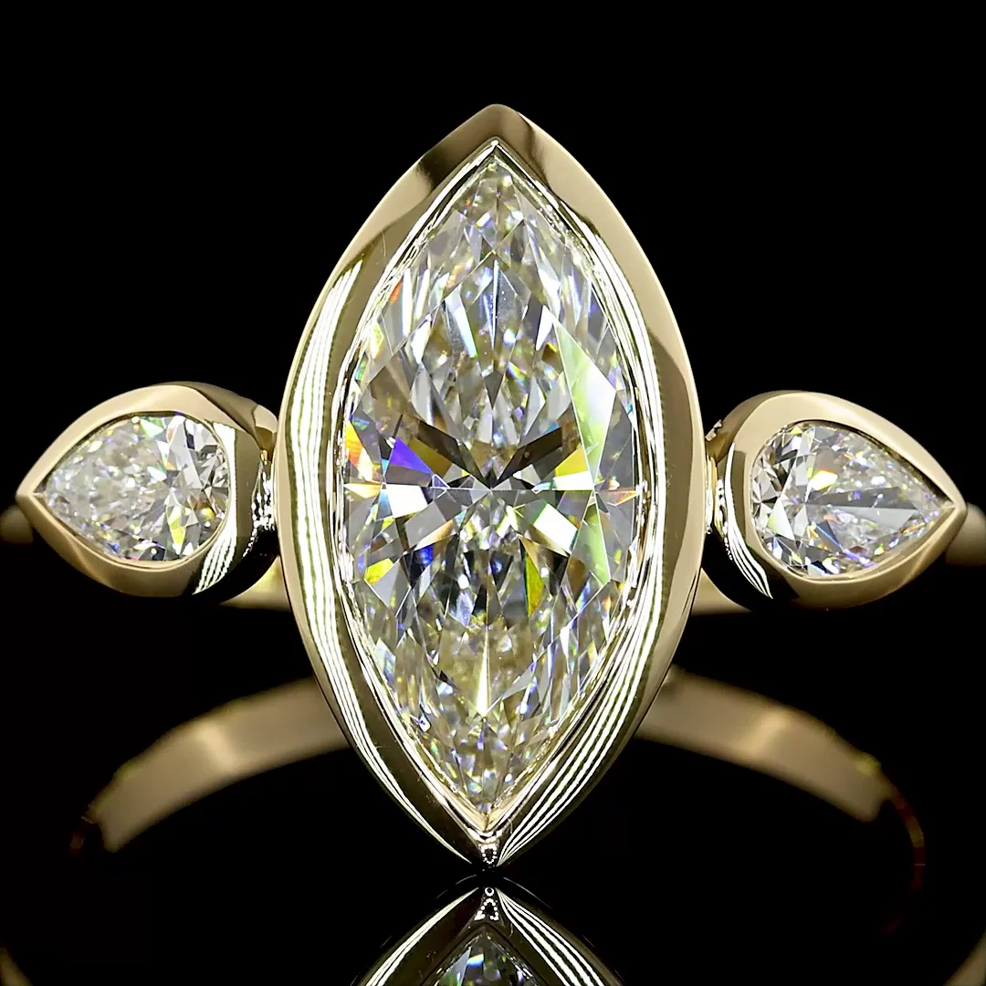 2.42 Cts 14k Yellow Gold Marquise Shape 3 Stones Ring - Image 3