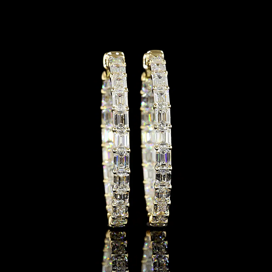 8.08 Cts 14k Yellow Gold Emerald Shape Hoops Earring - Image 3